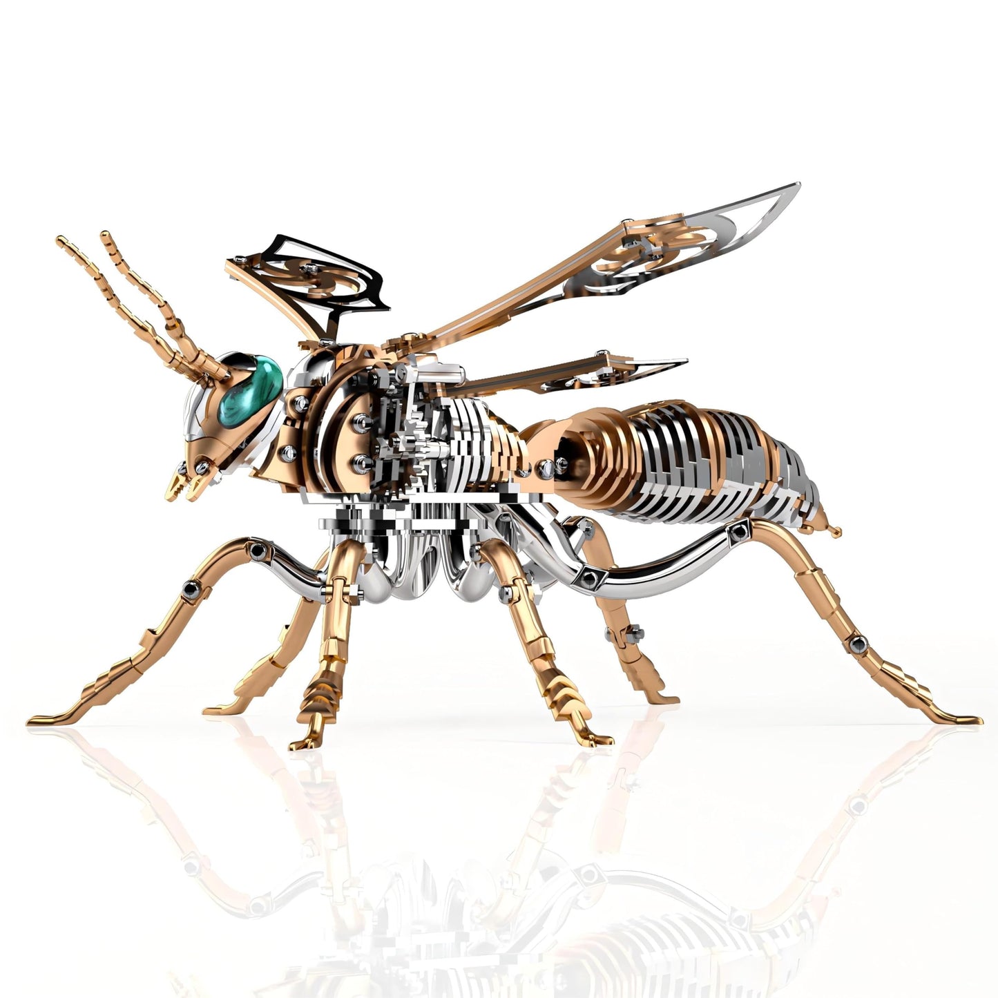 Gold-Plated Metal Bee Model Kit - 3D Stainless Steel Mechanical Insect Puzzle for Adults - Steampunk Bionic Wasp Sculpture - Executive Desktop Art and Stress Relief Gift (Bee-Rose-Gold)
