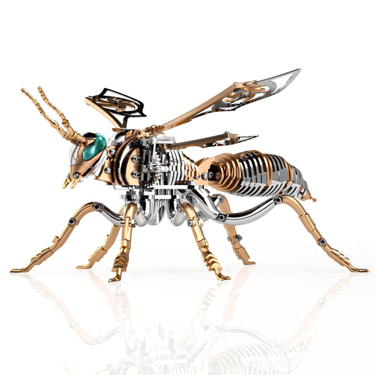 Gold-Plated Metal Bee Model Kit - 3D Stainless Steel Mechanical Insect Puzzle for Adults - Steampunk Bionic Wasp Sculpture - Executive Desktop Art and Stress Relief Gift (Bee-Rose-Gold)