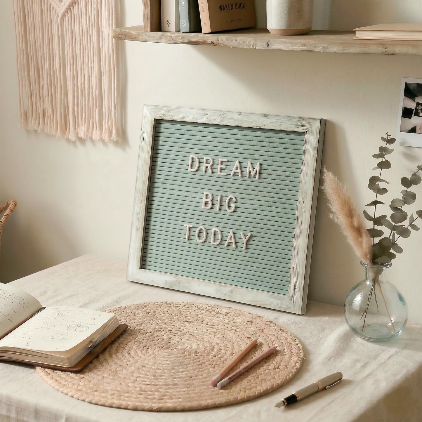 C CRYSTAL LEMON Rustic Turquoise Felt Letter Board 10x10 Inch, 336 Letters Numbers and Symbols, Changeable Wooden Message Board with Wall Mount and Display Stand
