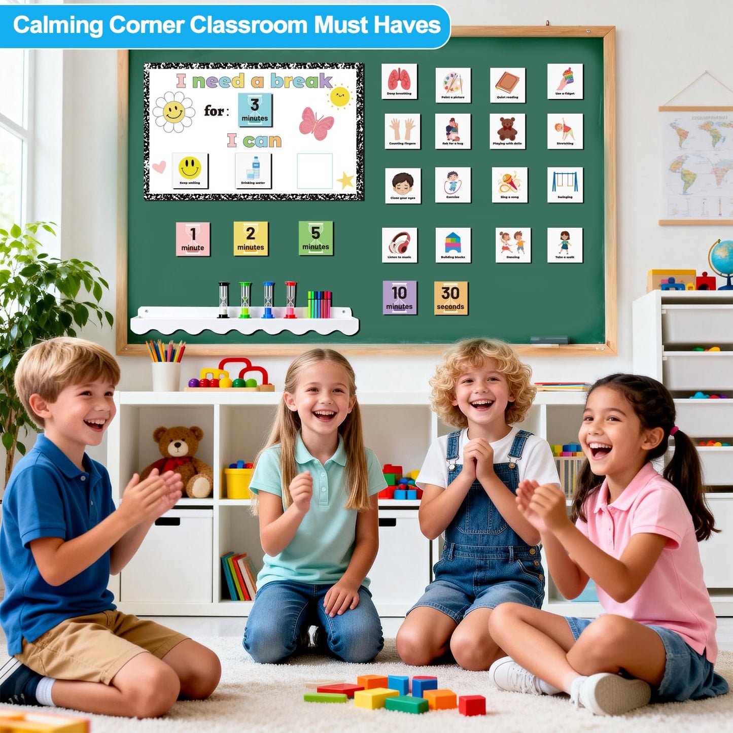 32Ps Calm Down Corner Supplies Items Special Education Autism Classroom Must Haves Visual Magnetic Card Sand Timer, Emotion Calming Corner Behavior Chart Classroom Sensory Room School Counselor Office