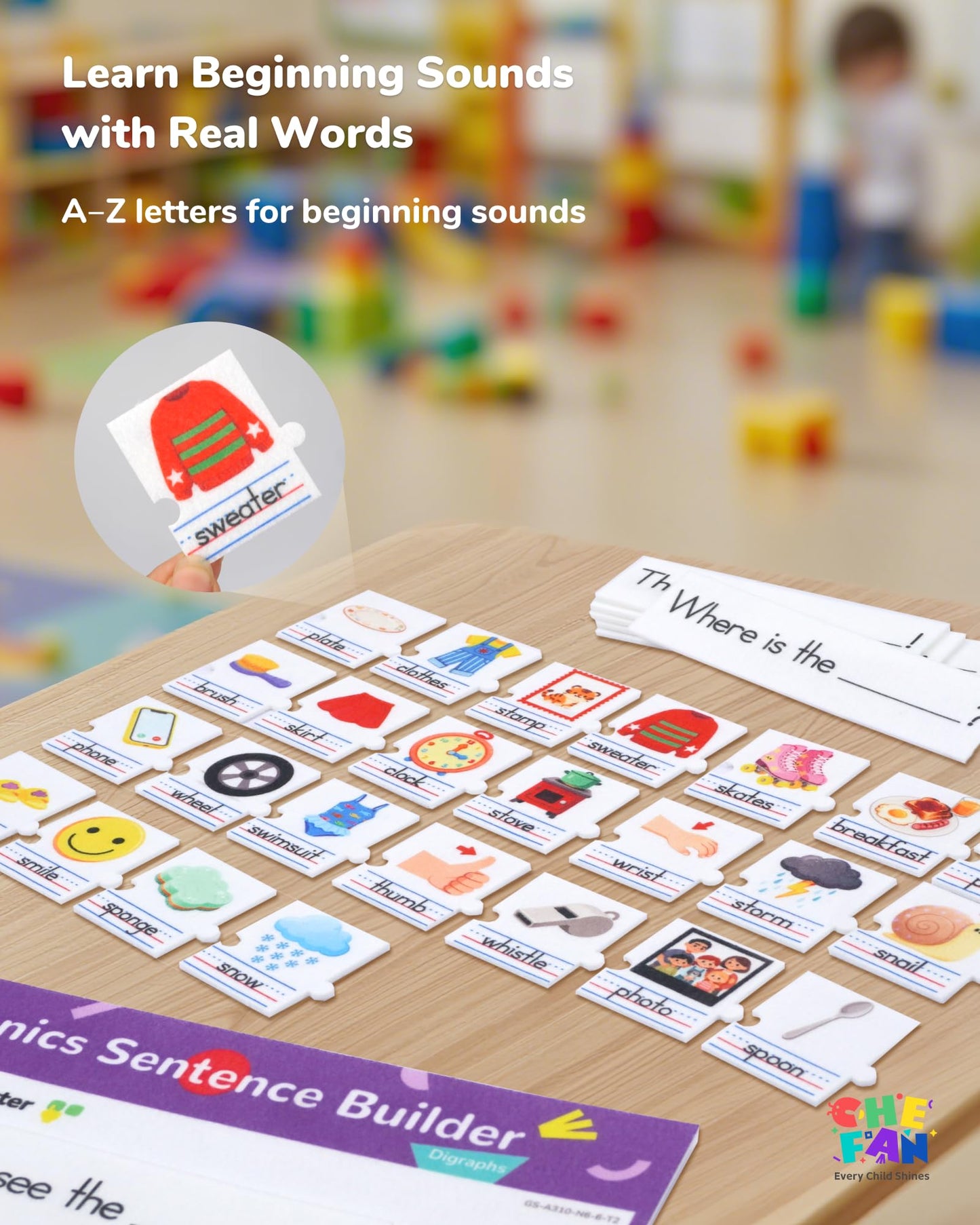 CHEFAN Sentence Building for Kids, Learn to Read & Write, Sight Words Learning Toy, Sentence Board with Writing Board, Speech Therapy for Preschool Kindergarten