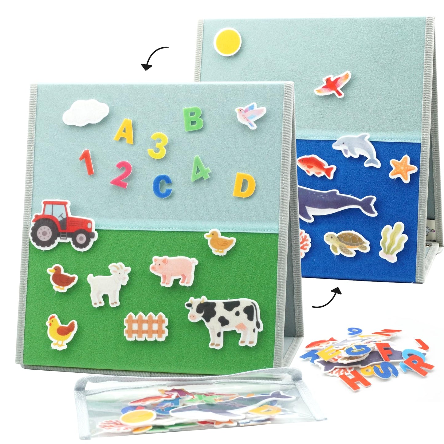 CHEFAN Felt Board for Toddlers, 29.5 x 12.2 Inches Freestanding Foldable Flannel Board, Preschool Learning & Storytelling Toy with Felt Pieces & Storage Bag
