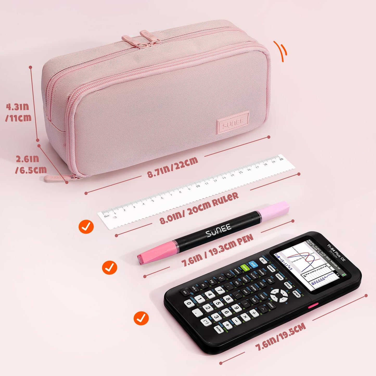 SUNEE Pencil Case, Large Capacity Pencil Pouch, Aesthetic Big Pen Bag 900D Oxford Pen Box for Office Stationery Organizer School Supplies Multifunctional for Teen Boys Girls Women Men, Pink