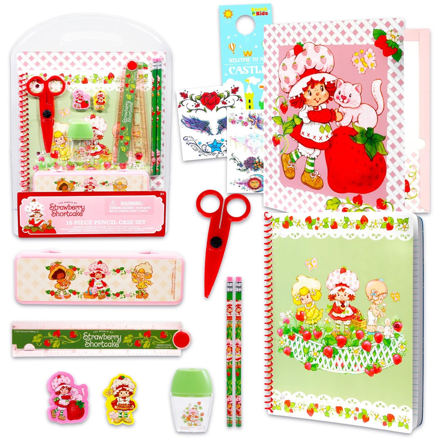 Strawberry Shortcake School Supplies Set - Classroom Bundle with Folder, Notebook, Pencils, Tattoos, and More | Strawberry Shortcake Back to School Supplies