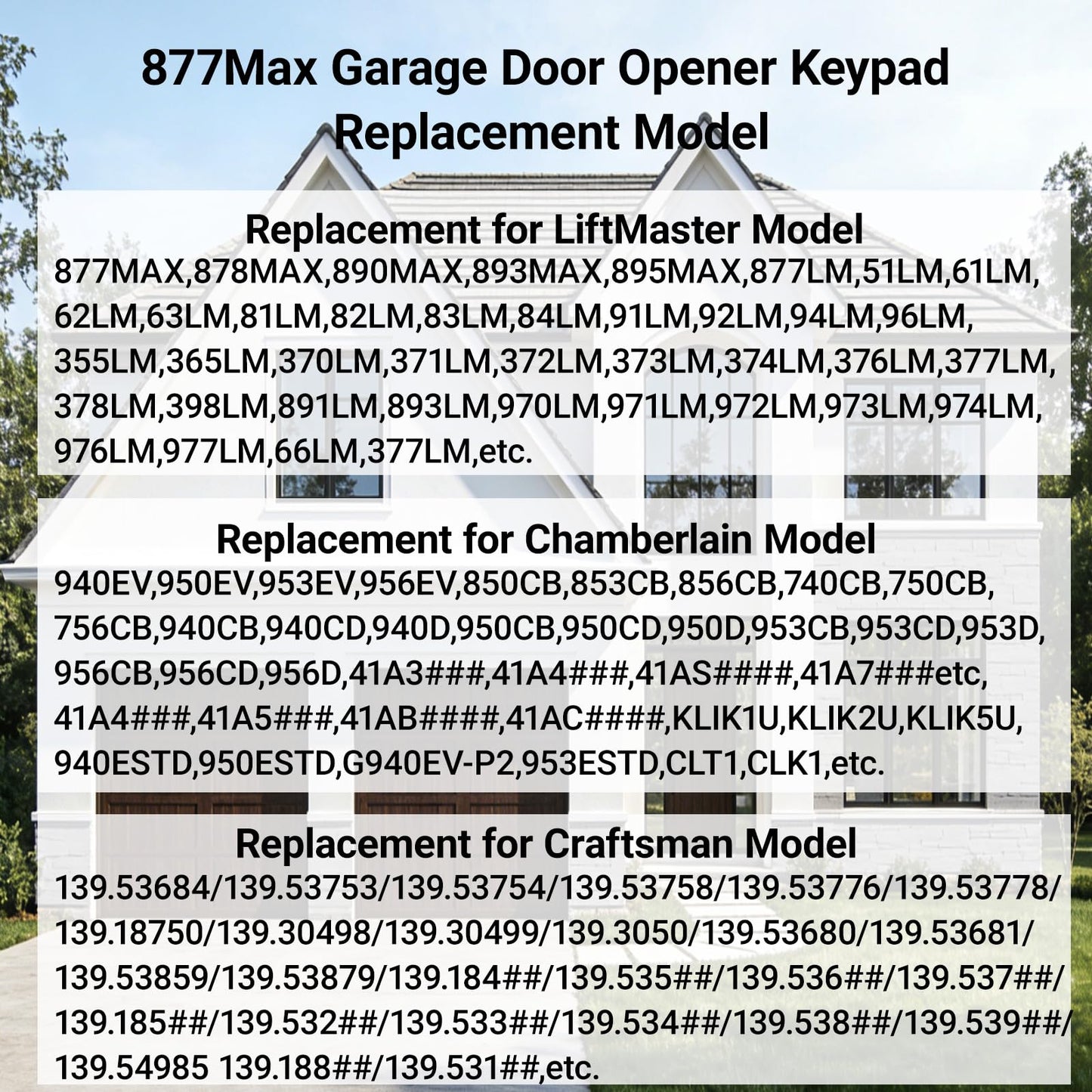 Garage Door Opener Keypad Compatible with Liftmaster Chamberlain Craftsman Garage Door Opener with 315/390 MHZ Learn Button Since 1993, Replace 877Max 878Max Garage Door Keypad Wireless Keyless Entry
