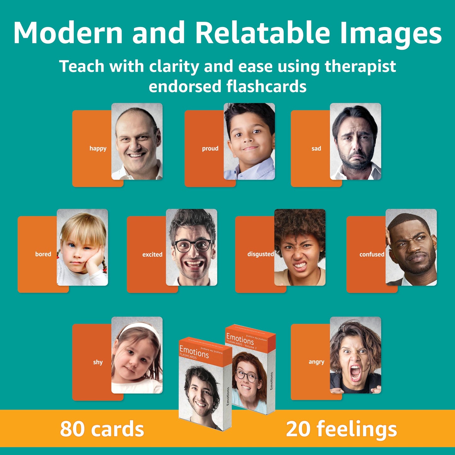 Picture My Picture Feelings Flash Card Bundle – Speech Therapy Tool for Vocabulary, Communication & Thinking, Scratch-Resistant with Activity Guide, Suitable for Education, ESL & ABA – Set of 80