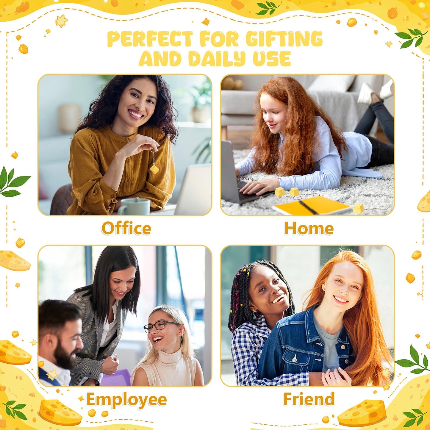 Kenning 12 Pcs Cheese Clicker Fidget Keychain Bulk 3D Printed Clicker Fidget Keyboard Stress Relief Keychain Gifts for Teachers Nurse Employee Coworkers Graduation Party Favors