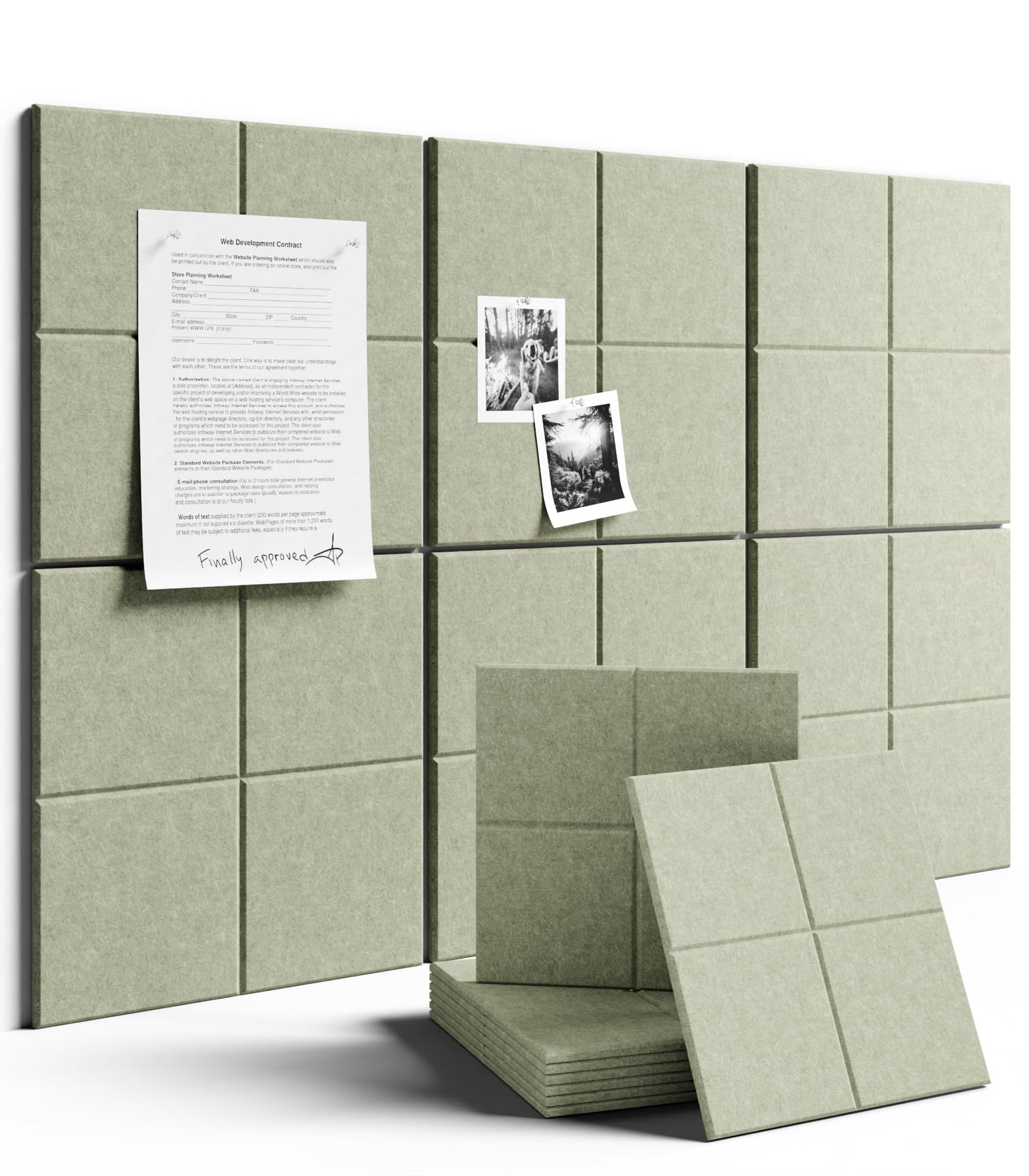 Large Felt Bulletin Board 36"x24" Cork Board Alternative - 6 Pack with 40 Safe Removable Adhesive Tabs, Cork Boards for Walls for Home Office Classroom Pin Board - Sage Green