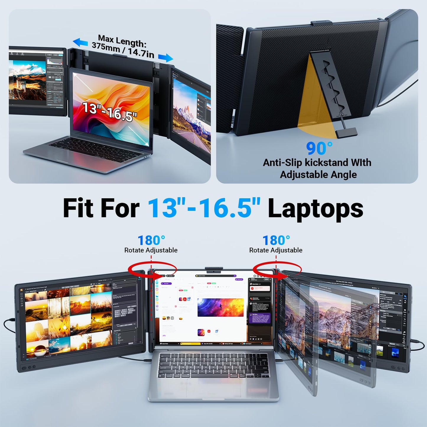Ygretyrjh Laptop Screen Extender, 14" Triple Portable Monitor for Laptop, 1080P FHD IPS Screen Extender Monitors for 13"-17", Travel Monitor for Mac/Windows/Chrome, Built-in Speakers