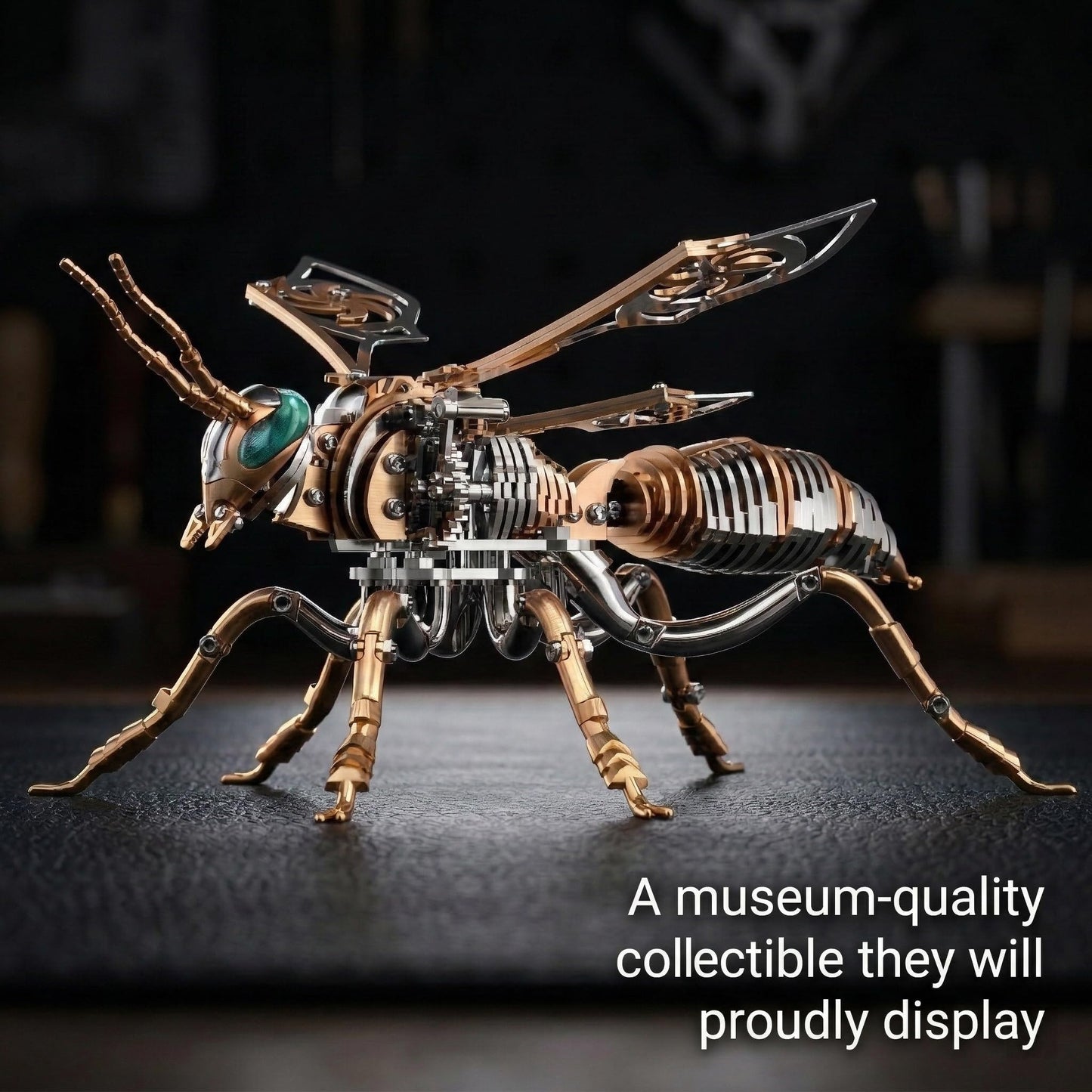 Gold-Plated Metal Bee Model Kit - 3D Stainless Steel Mechanical Insect Puzzle for Adults - Steampunk Bionic Wasp Sculpture - Executive Desktop Art and Stress Relief Gift (Bee-Rose-Gold)
