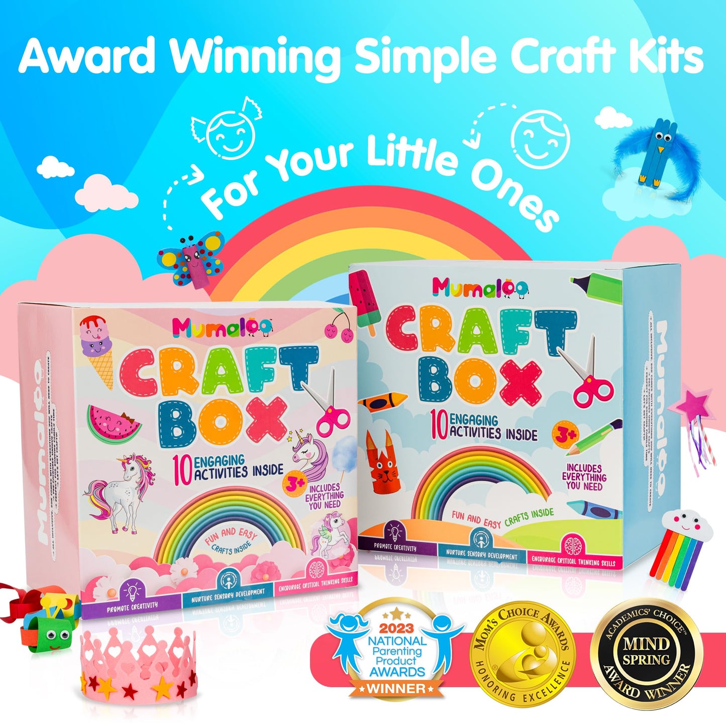 Mumaloo Unicorn Craft Box - 10 Fun Arts and Crafts for Kids Ages 4-8, No Mess, Educational, Mermaid Art Projects, Toddler Crafts & Activities Kit with Supplies, Gift for Girls 3 4 5 6 7 8 Years Old