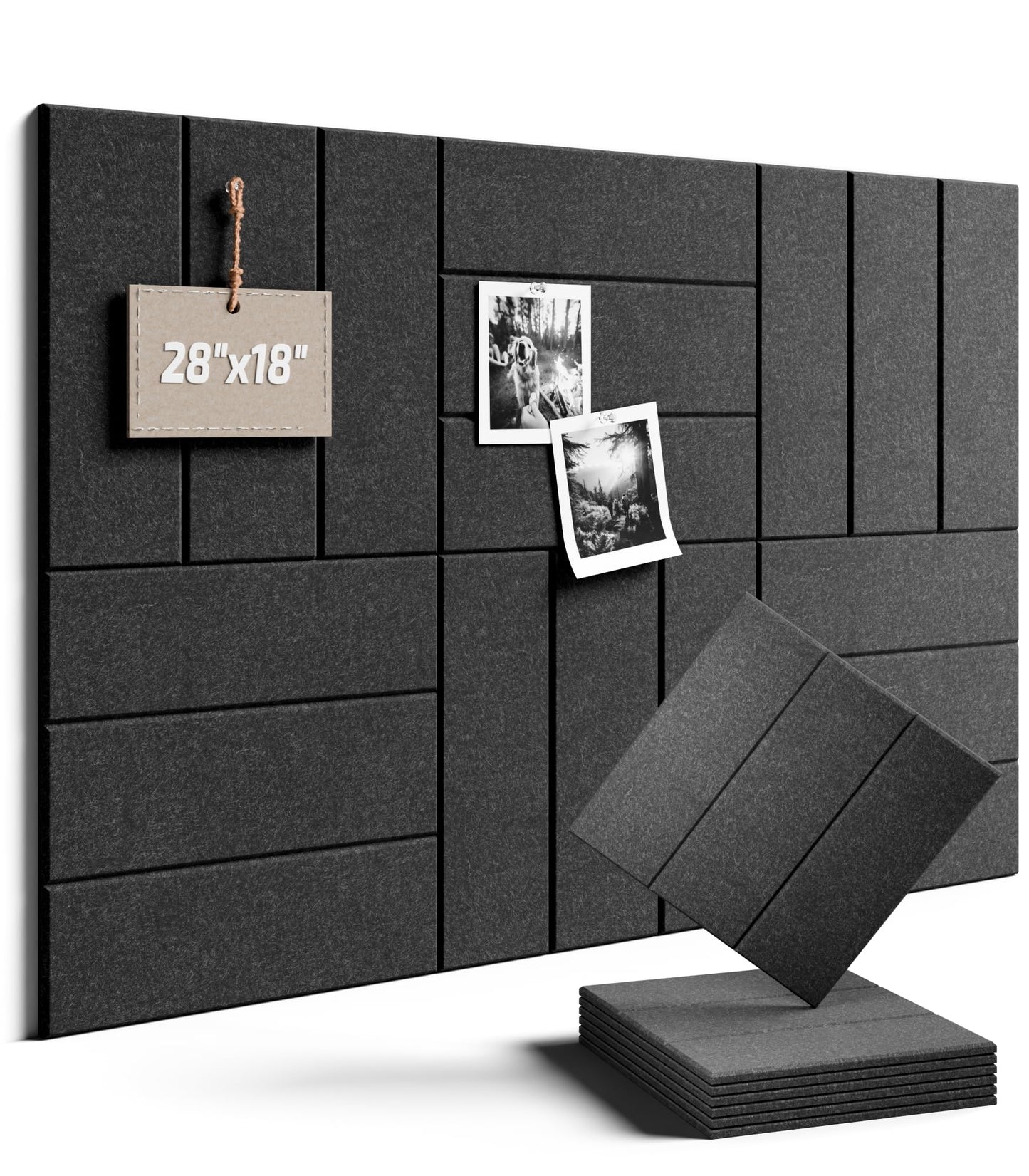 Felt Bulletin Board Tiles -28"x18" with 40 Adhesive Tabs, Cork Board Alternative for Office Decor, Push Pin Board Wall Organizer 6-Pack(Charcoal Gray)