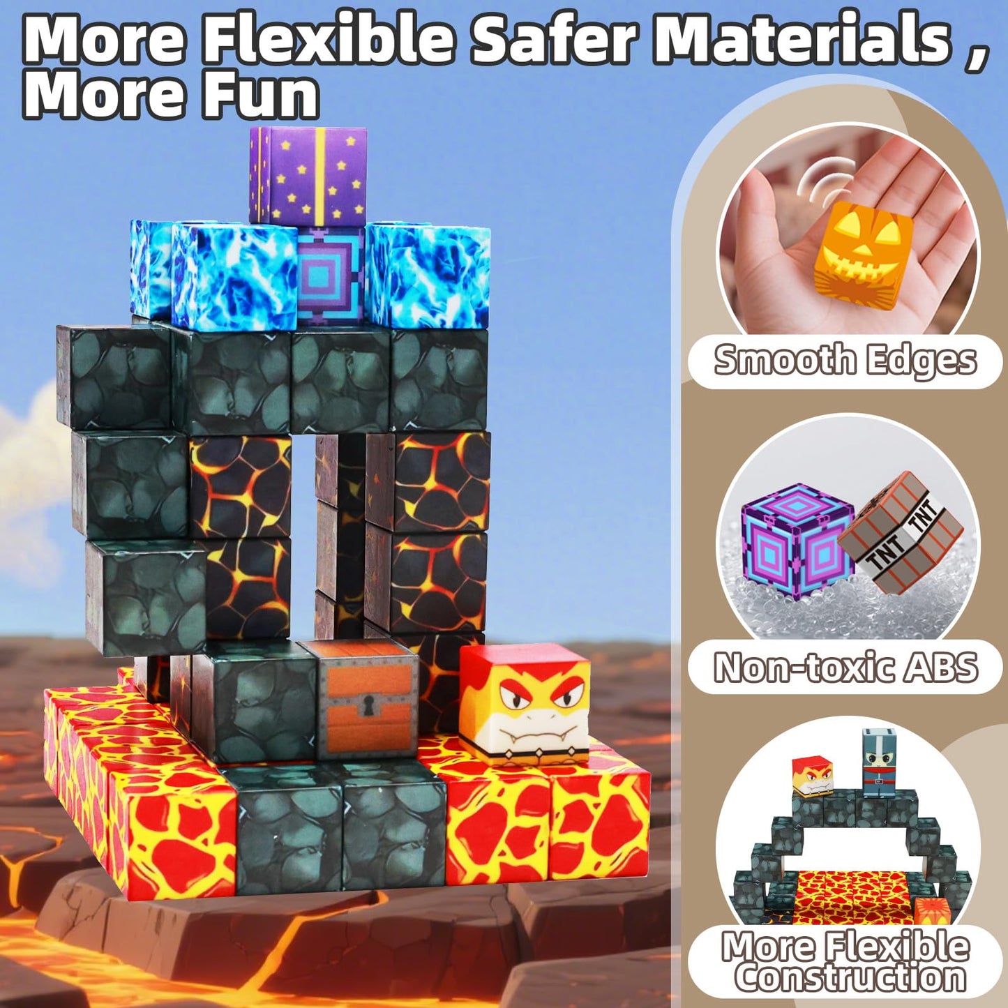 LionFuny Magnetic Blocks,100PCS Magnetic Building Blocks,Magnet Blocks Build 3D World Stacking Toys,STEM Sensory Educational Toys Gifts Set for Kids Toddlers Boys 3 4 5 6 7 8 9+ Year Old