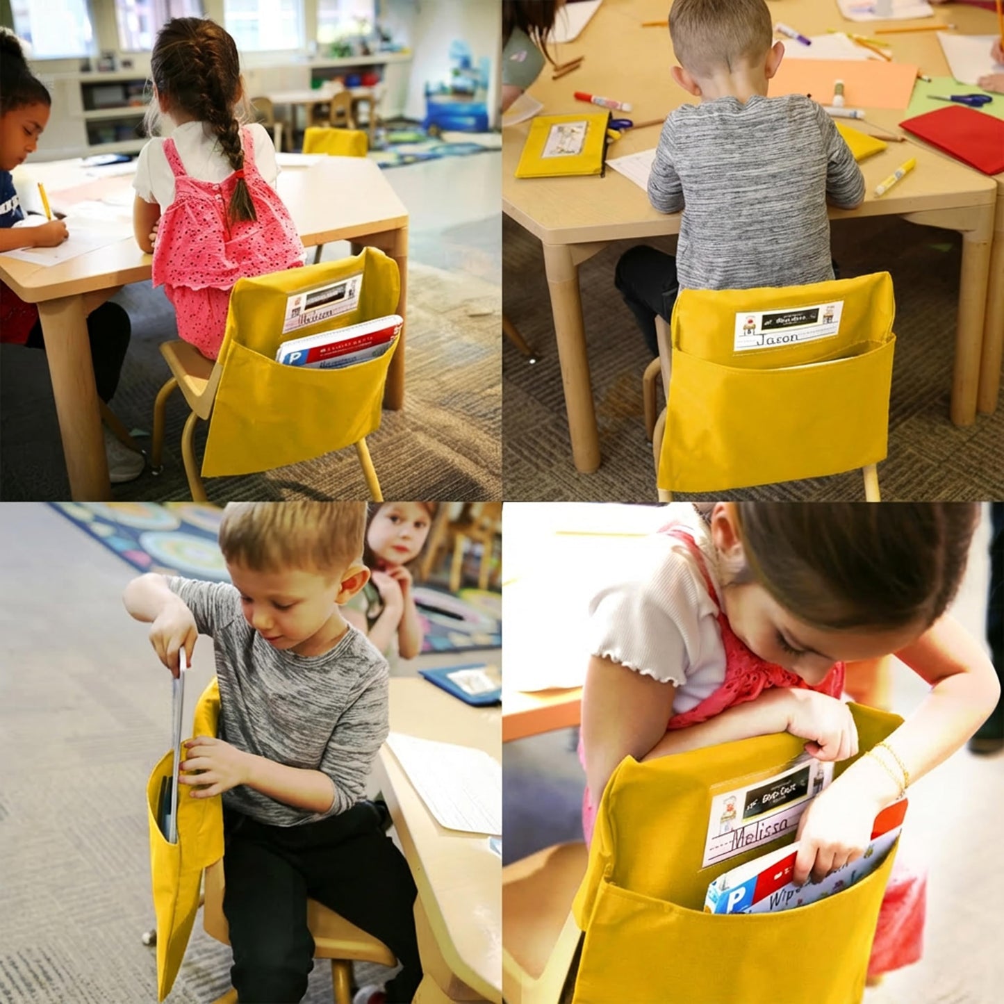 Seat Sack Student Chair Storage Pocket - 12", Classroom Chair Organizer for Student Desks, Durable Over-the-Chair Storage, Yellow, 1-Pack