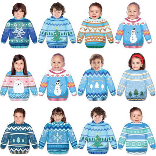 60pcs Winter Theme DIY Cutouts Sweater Bulletin Board Decoration Set Christmas Sweater Paper Cut-Outs Decor for Winter Holiday DIY Photo Craft Xmas Party School Classroom Wall Door Supplies