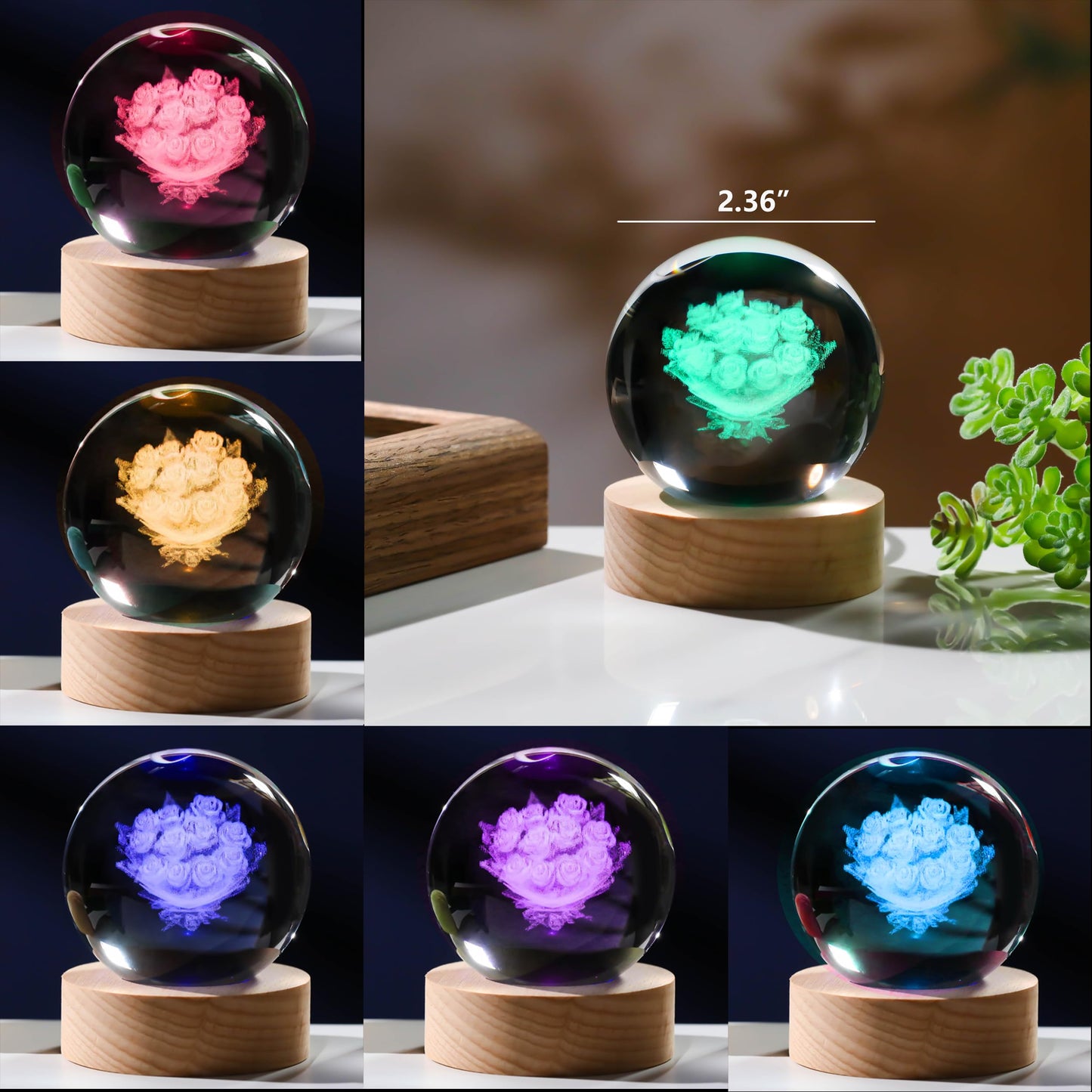 3D Rose Crystals Ball 60mm - Glass Figurine Decor I Love You Gifts for Women, Lovers, Girlfriend, Wife - Birthday Room Decoration