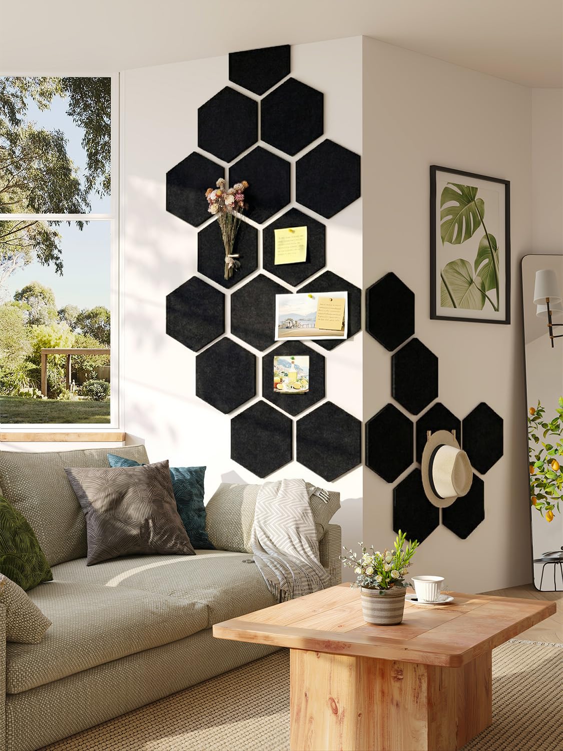 8 Pack Hexagon Felt Bulletin Board Tiles - 11.8" Large Thick Pin Board for Walls with 30 Push Pins, DIY Boards for Office Home School Decor, Aesthetic Hex Cork Board Alternative