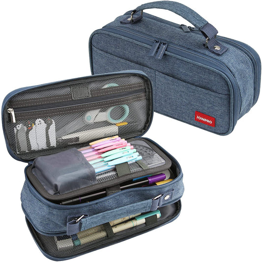 JOINPRO Large Capacity Pencil Case, 4 Compartment Pen Pouch Organizer with Double Zipper, Storage Bag for School, Office, Teen Girl Boy Men Women (Blue)