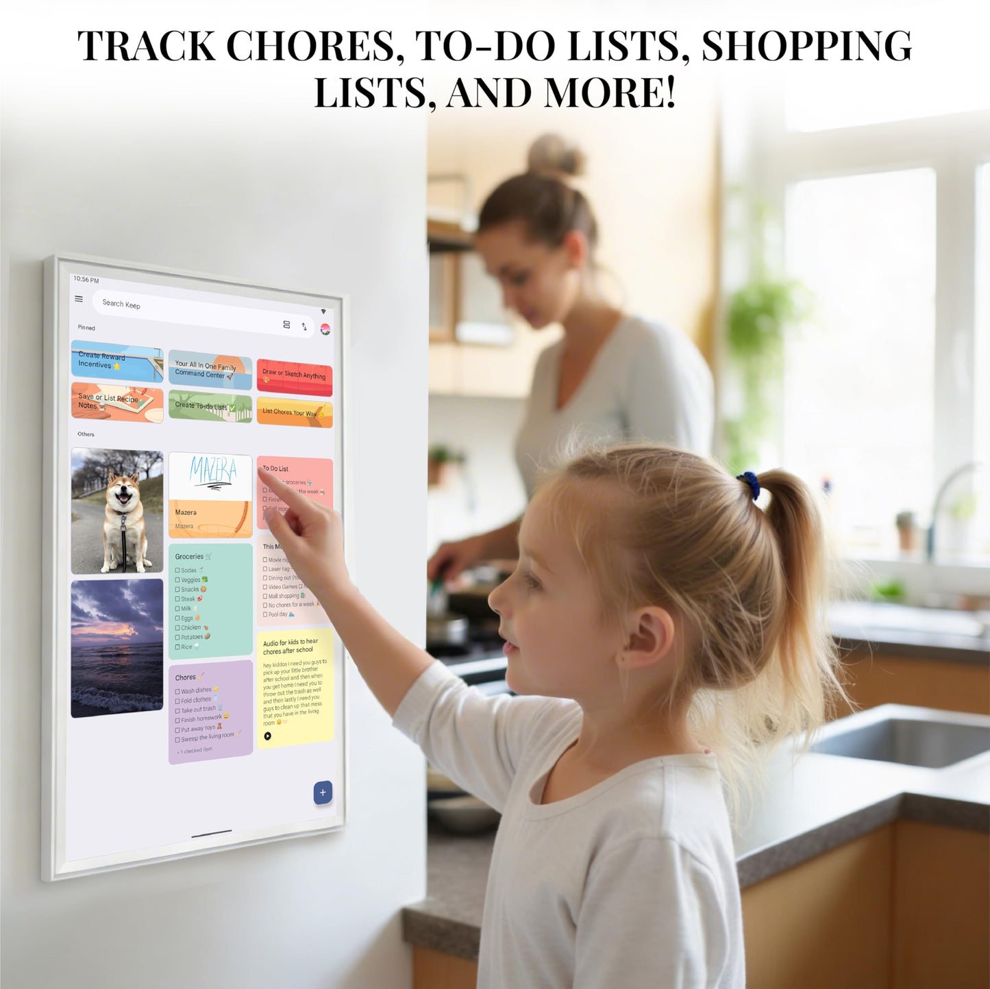 Mazera 21.5" Smart Family Hub & Digital Calendar - Electronic Wall Planner, Touchscreen Family Dashboard, Shared Calendar, No Subscription, Install Apps, Sync Schedules, Meal Planner, To Do Lists, Wall Mount & Stand