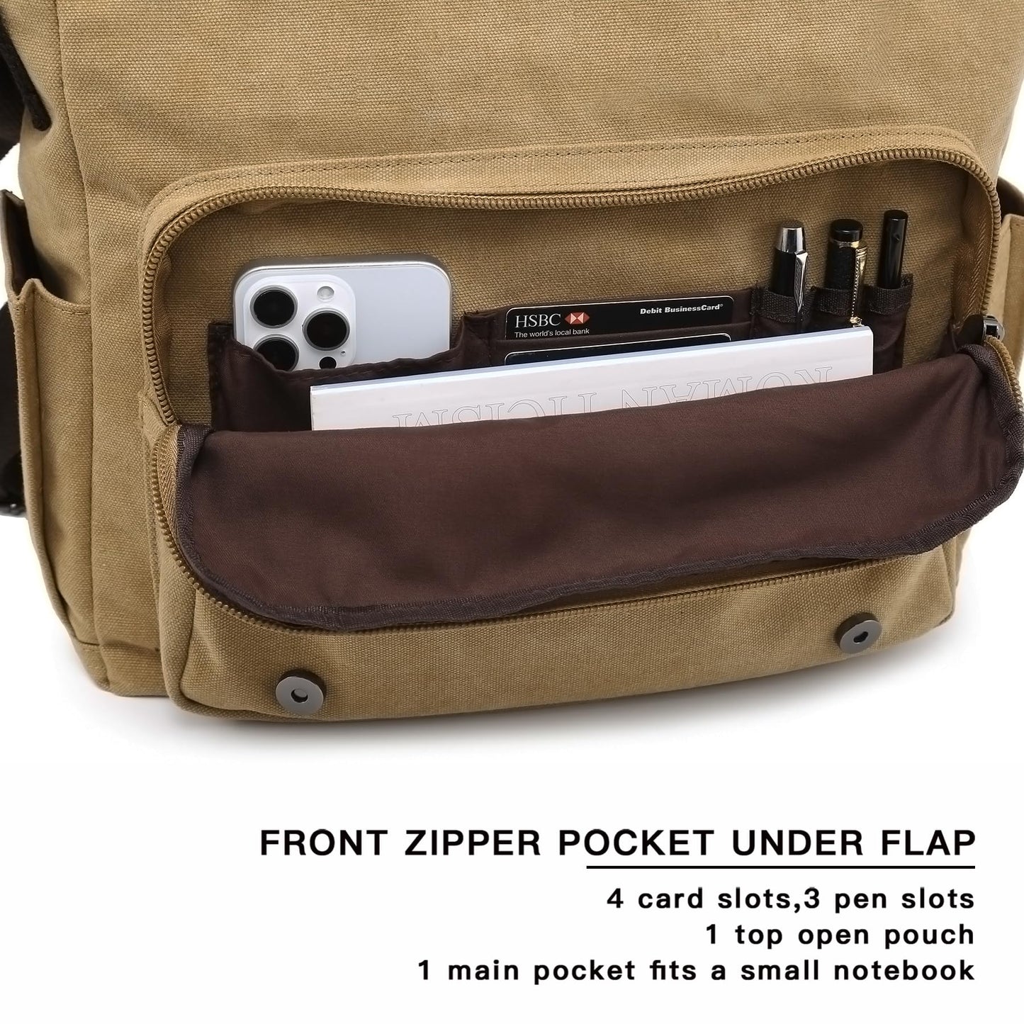 Dasein Large Vintage Canvas Messenger Shoulder Bag, Beige, 15in Laptop