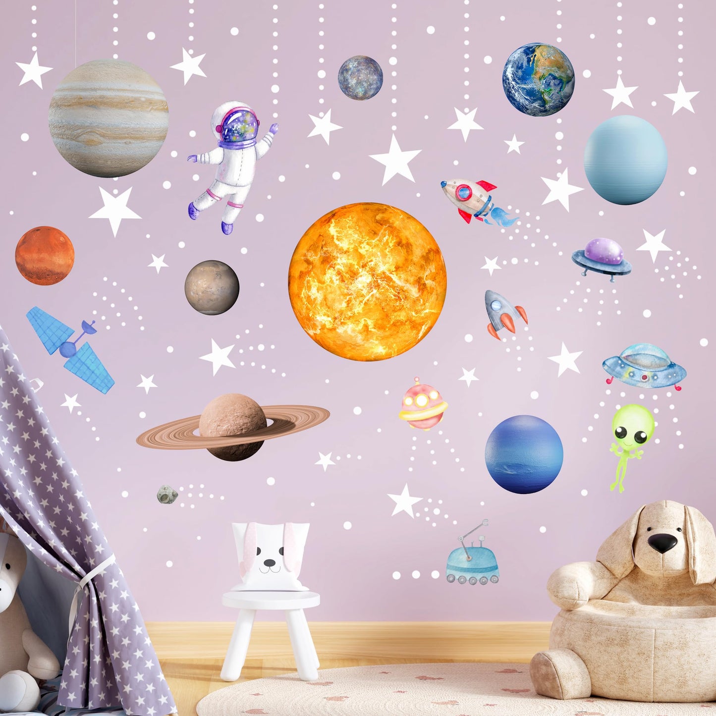 Glow in The Dark Stars Solar System Wall Decals, Star and Planets Stickers for Ceiling, Wall Sticker Decor for Kids Boys Room (Blue)