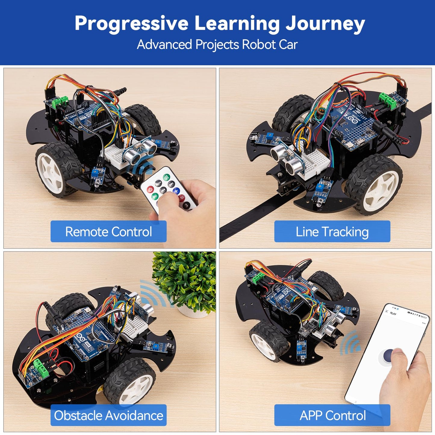 SunFounder 3-in-1 Super Starter Kit with Original Arduino Uno R4 Minima, IoT&Smart Car Projects, ESP8266 WiFi, Battery, 50+ Step-by-Step Tutorials for Beginners to Engineers, RoHS Compliant