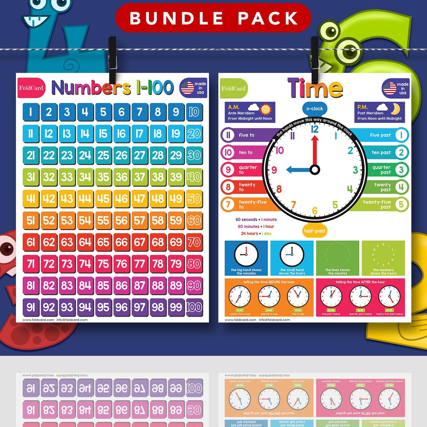 Advanced Bundle – 6 Educational Posters – Classroom and Homeschool Learning Chart Decorations and School Supplies Materials, Preschool to Grade 3 | Printed on Durable, Glossy Cardstock | 8.5" x 11"
