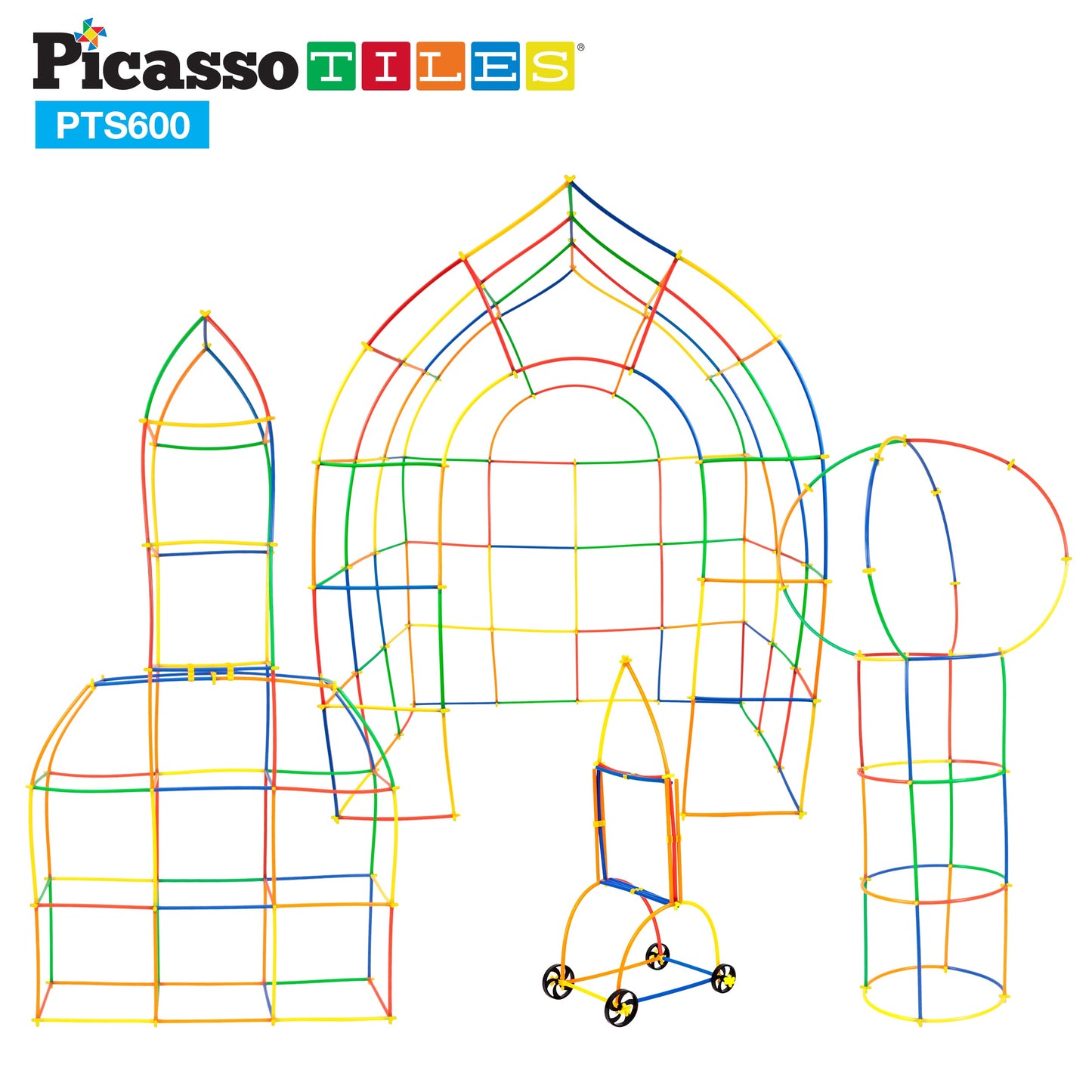 PicassoTiles 600pc Construction Toy Straw Building Set Children STEM Learning Interlocking Building Toys Creative Straw Connecting Builder Kits Early Education Kit for Kids Boys & Girls Ages 3+ PTS600