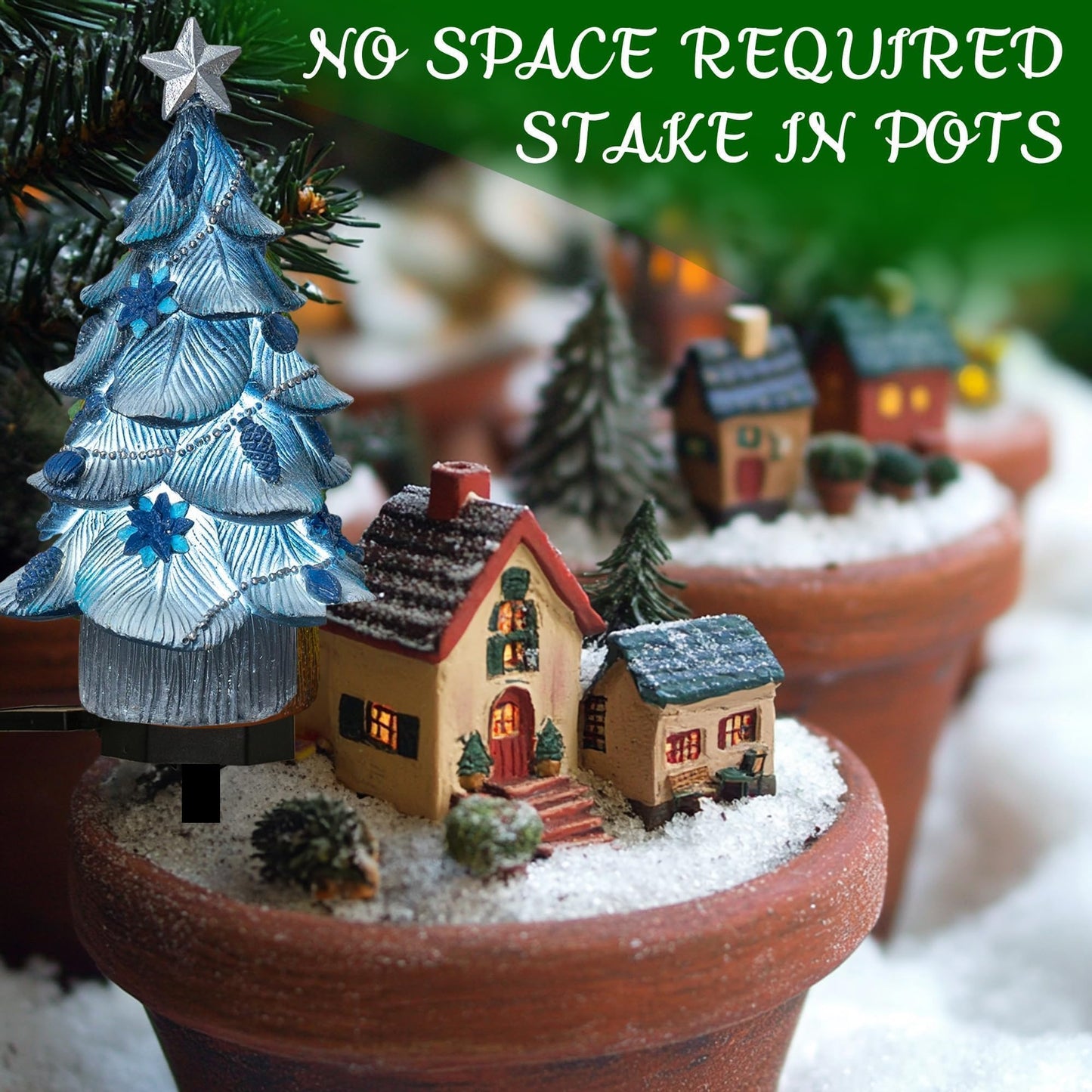 Dazzle Bright Solar Powered Fairy Garden Lights, Resin Xmas Tree Pathway Stakes, Blue, 2 Pack
