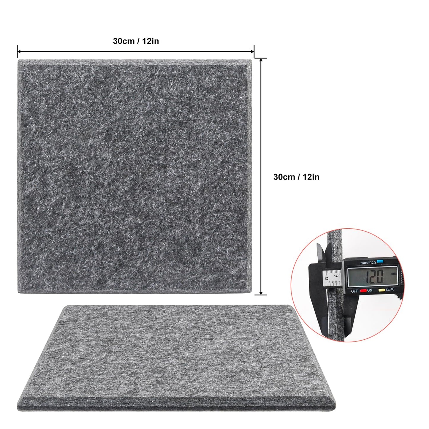Geytetqi 12 Pack 12" x 12" Felt Boards, Dark Grey Square Felt Wall Tiles, Self-Adhesive Cork Bulletin Board for Home, Office, and Kitchen Decor(1/2 Inch Thickness)