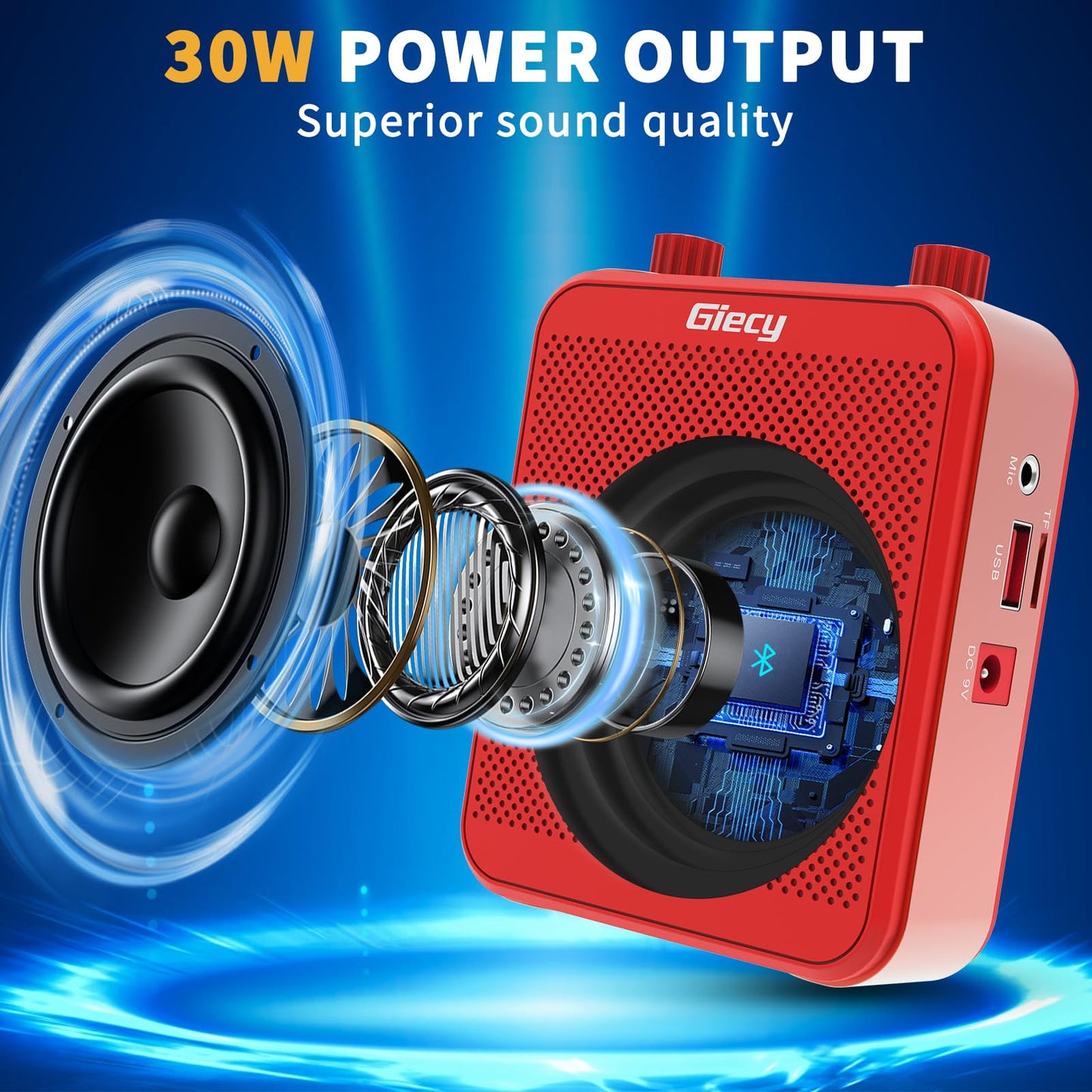 Giecy Voice Amplifier, Giecy 30W 2800mAh Rechargeable Personal Voice Amplifier with Microphone Headset, Portable Speaker for Multiple Locations Classroom, Meetings and Outdoors