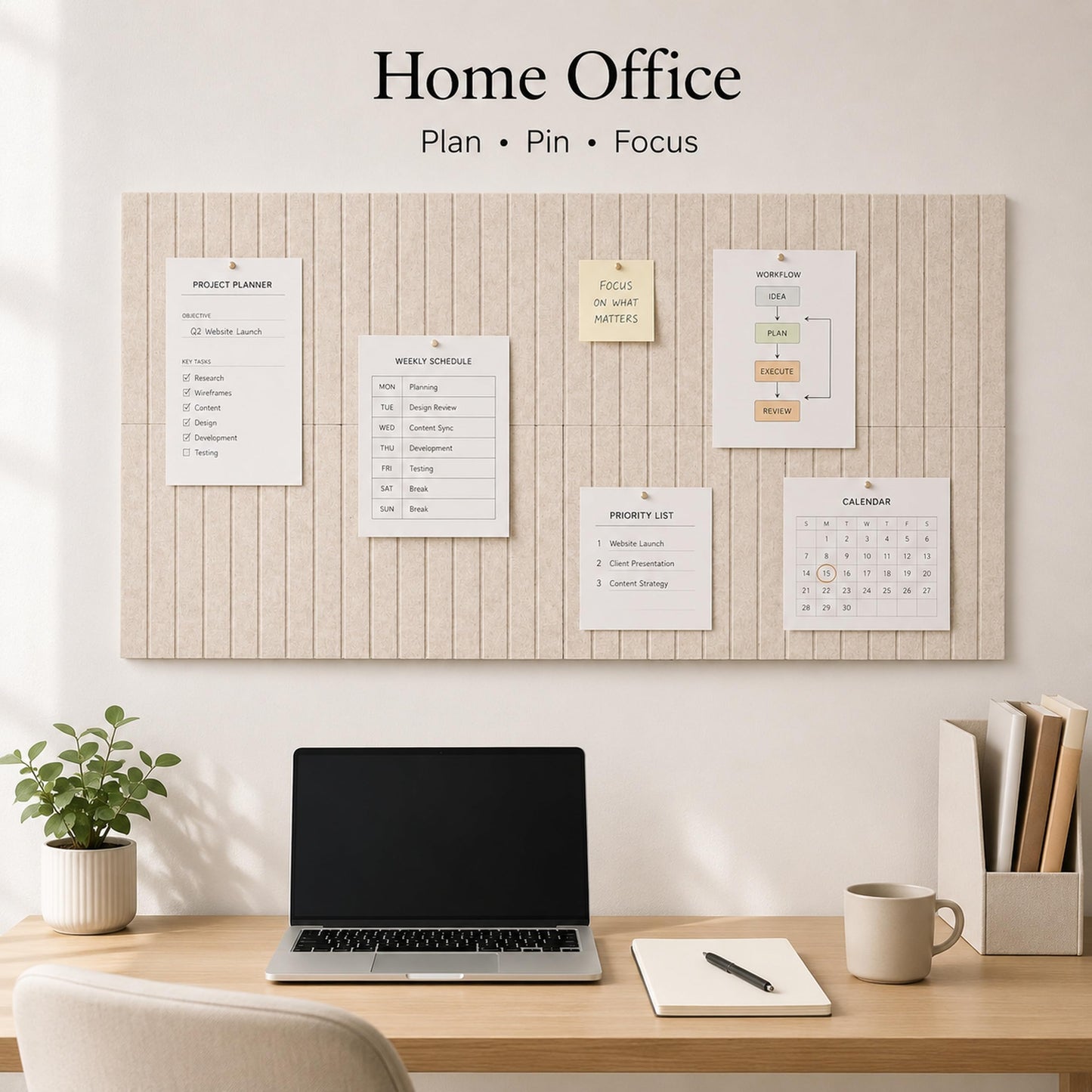 Large Felt Bulletin Board for Wall, 8 Pack 11.8'' x 11.8'' Felt Board Tiles, 48'' x 24'' Cork Board Alternative with Adhesive Tabs, Decorative Pin Board for Home Office, Dorm,Classroom(Light Tan)