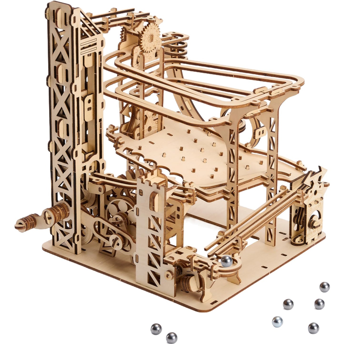 Uplike 3D Wooden Puzzles for Adults: 371pcs Wood Mechanical Marble Run Model Kits with Roller Coaster Building Set for Adults - 3D Brian Teaser Desk Toys Wooden Puzzles for Men Women Hobbies Gifts