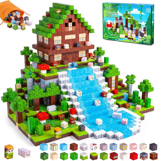3 otters Magnetic Blocks 150PCS Forest Adventure Set, STEM Magnet Cubes & Magnetic Tiles Build Forest World Toys for Kids, Sensory Stacking Gifts for Boys & Girls Birthday