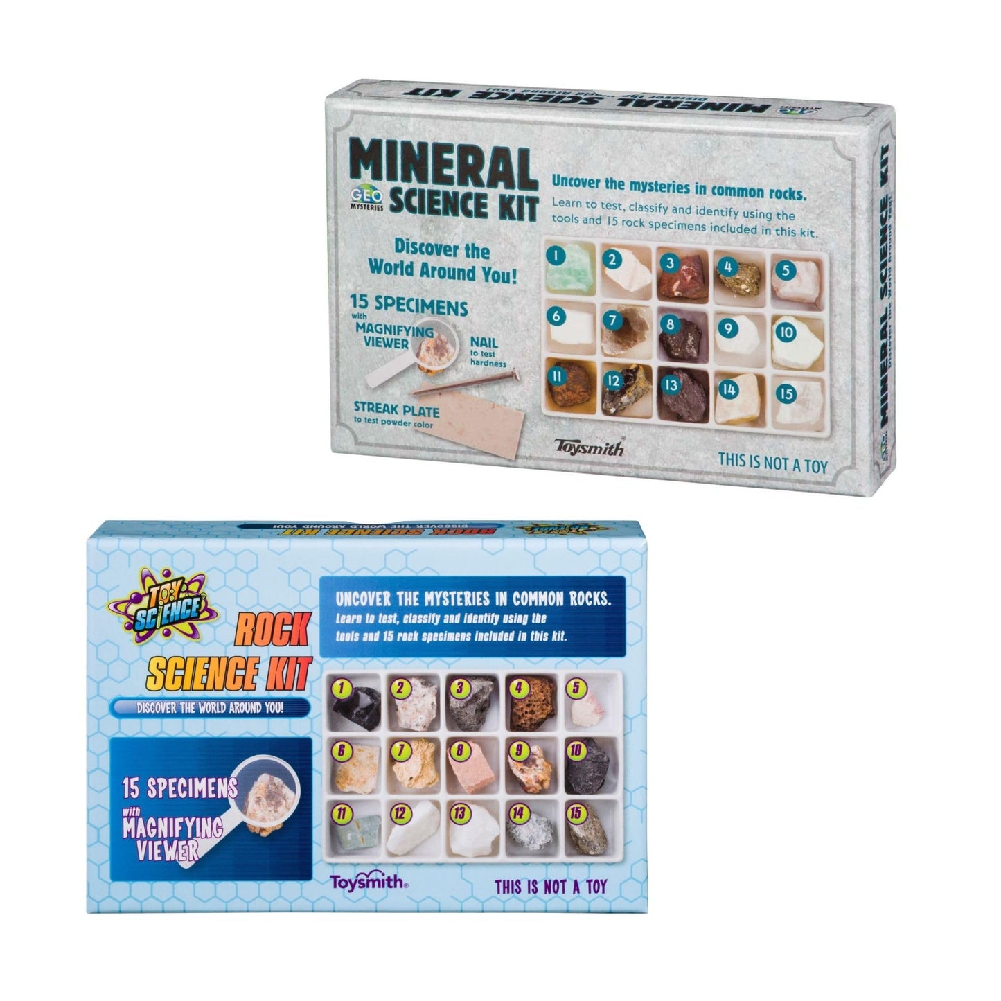 Toysmith STEM Rock & Mineral Science Kit for Kids - 30 Geology Specimens with Viewer, Identification Tools & Testing Tools - Geology Set for Young Geologists, Ages 8+
