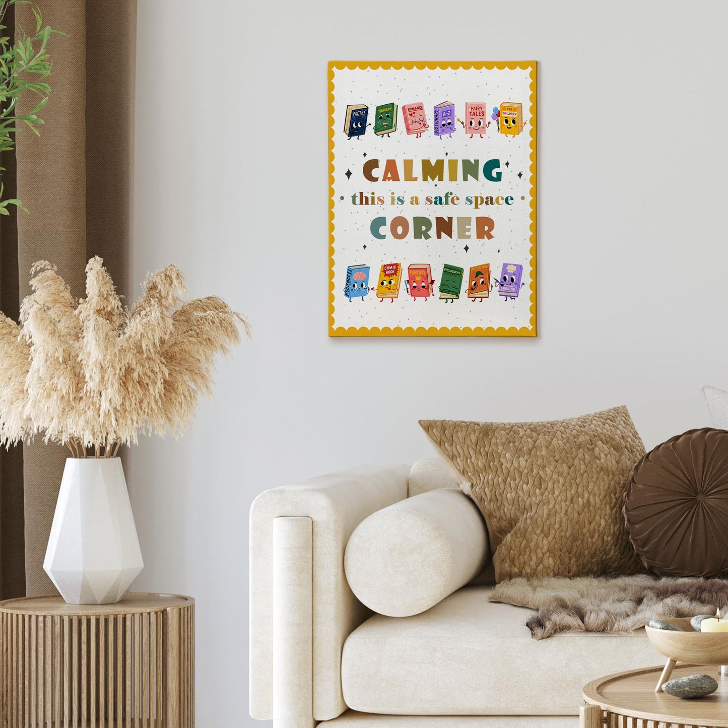 XINCEYWJ Boho Calming Corner Reading Classroom Wall Decor, Reading Nook Corner Decor, Nursery Toddler Office Canvas Art Prints Framed, Inspirational Wall Art for school Counseling Office, 11x14 In