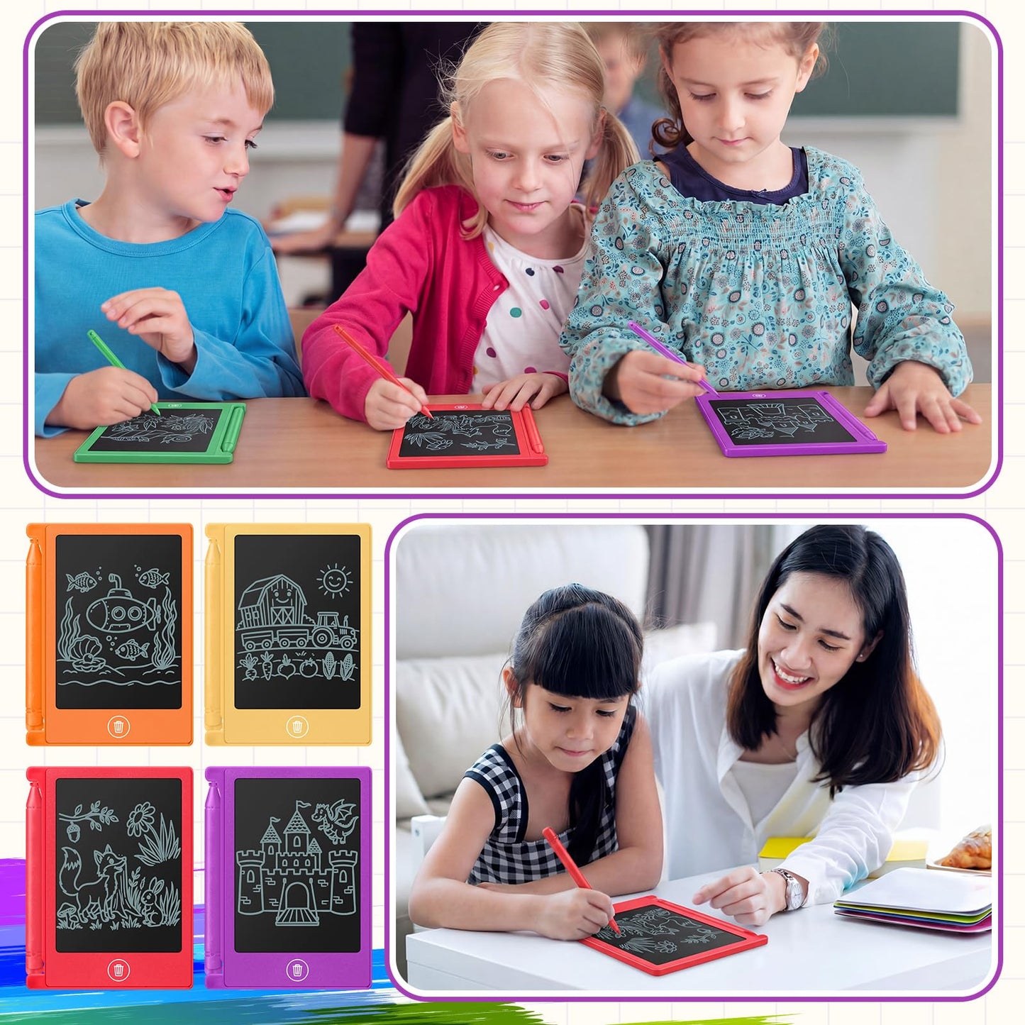 Zhehao 24 Pack LCD Mini Writing Tablet for Kids 4.5 Inch Doodle Board Bulk Erasable Reusable Electronic Drawing Pad Birthday Party Favors Goodie Bag Classroom Gifts (Rainbow Colors)