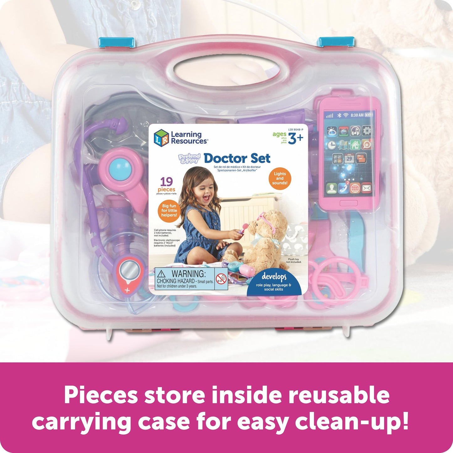 Learning Resources Pretend & Play Doctor Set, Pink - Toddler Pretend Play Toys, Dress Up Doctor Kit, Toy Medical Kits, Kids Dr Set, Kids Stethoscope Toy, Birthday Gift for Boys and Girls