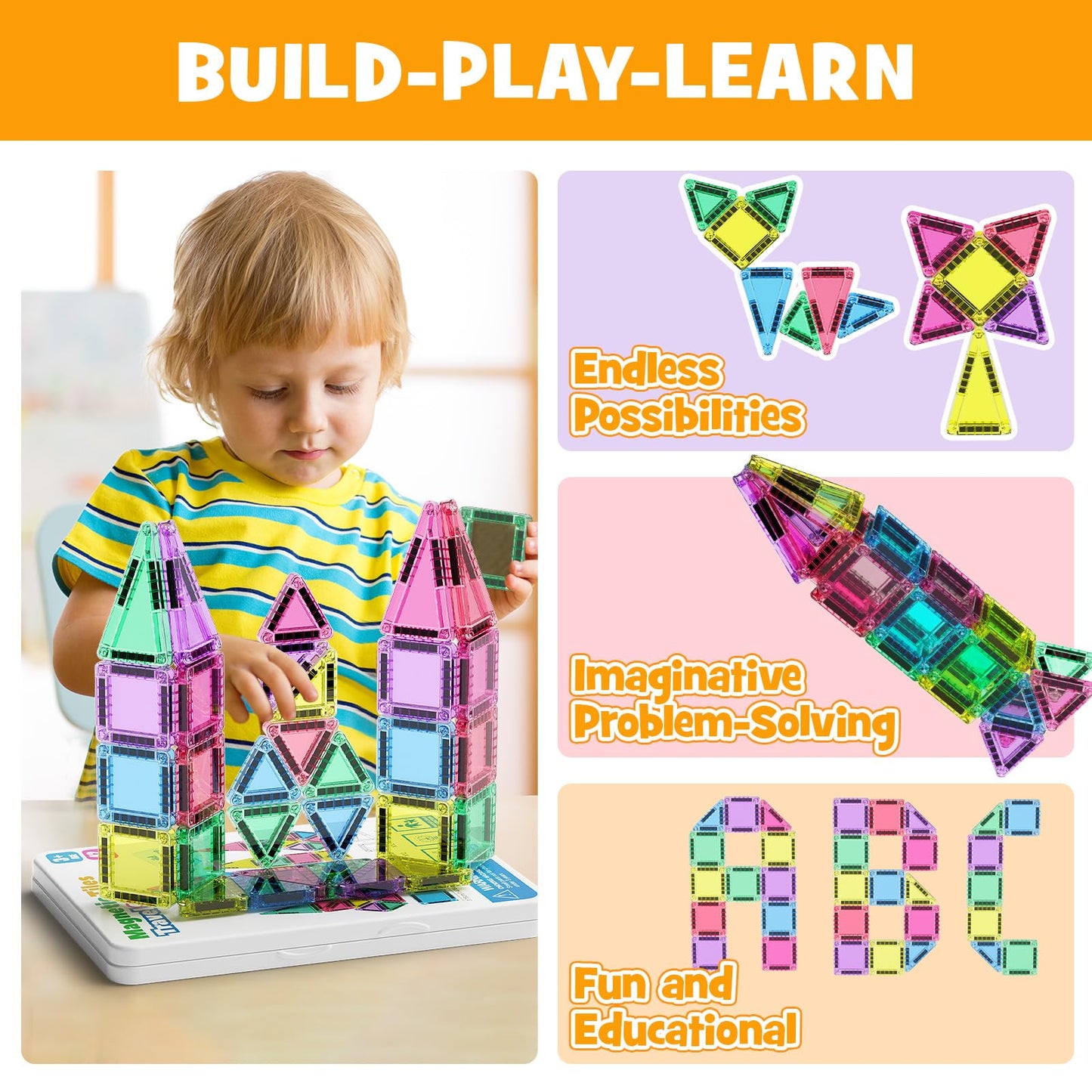 MEIQ 42PCS Mini Magnetic Tiles Travel Set with Iron Storage Box - Portable STEM Building Blocks for Kids 3-8, Montessori Educational Magnet Toys for Airplane, Car Rides & On-The-Go Play