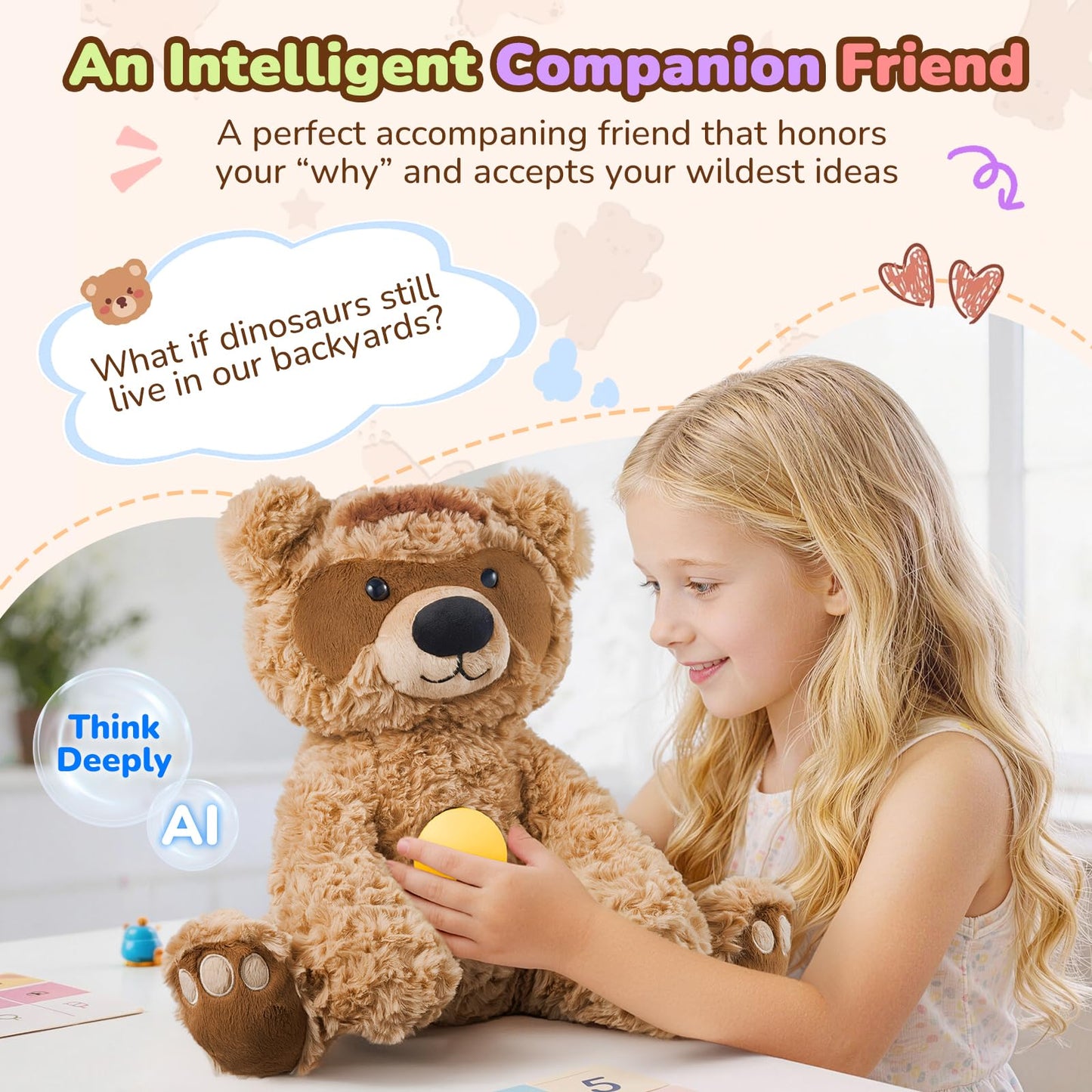 AI Talking Interactive Plush Toy Figure, ChatGPT Smart Storytelling Singing Teddy Bear Gift AI Stuffed Animals English Spanish, Educational Emotional Companion, Real-Time Voice AI Toys for Kids Age 3+