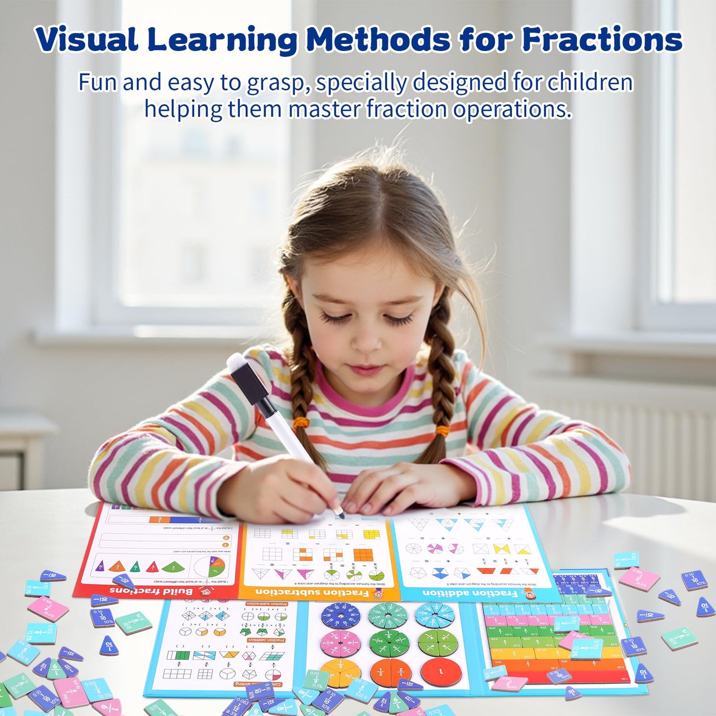 Magnetic Fraction Educational Puzzle, Magnetic Fraction Demonstration Book, Fraction Tiles & Circles, Montessori Math Manipulatives for Elementary School, Fraction Learning Toys for Kids