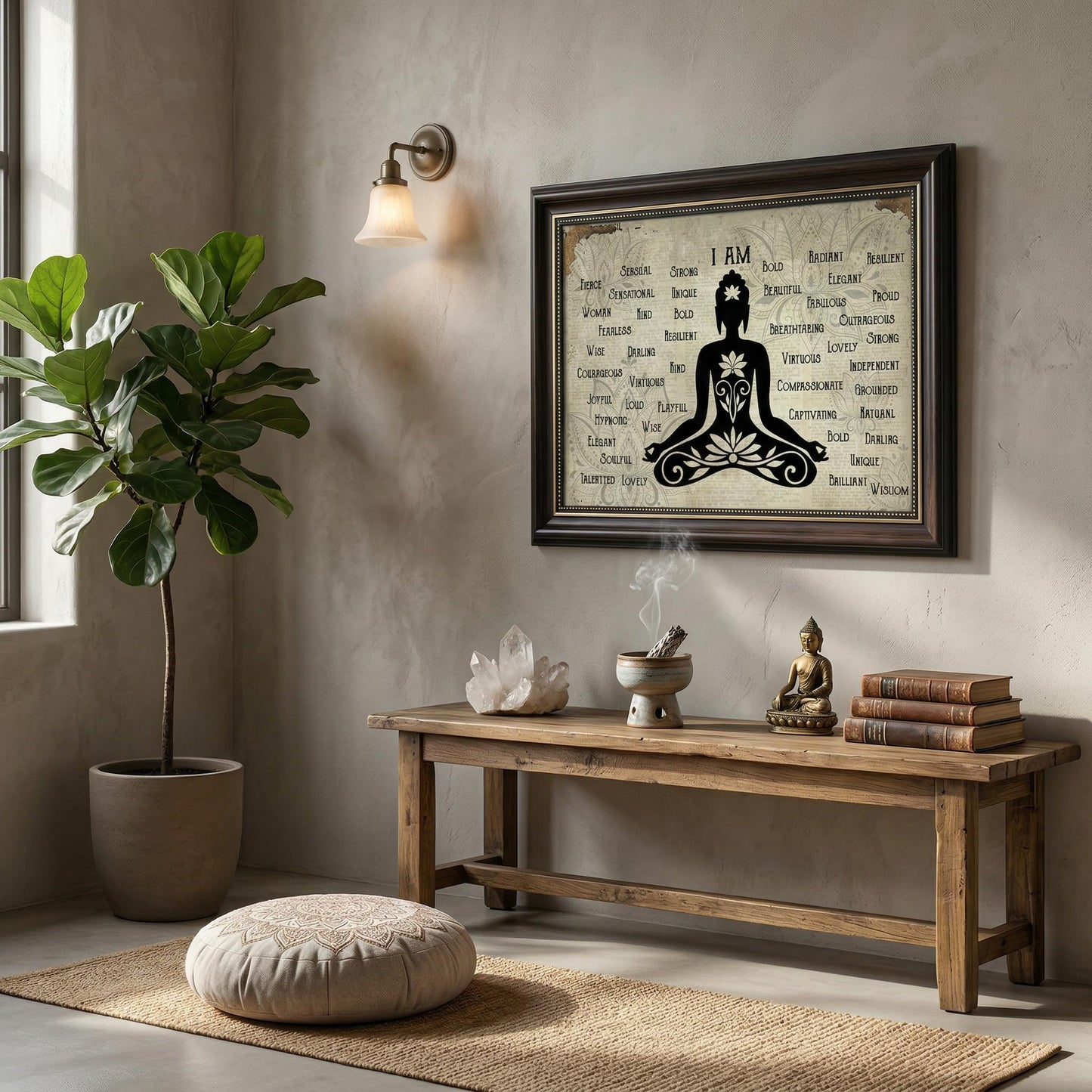 Dark Brown Framed Zen Canvas Wall Art Calming Zen Lotus Wall Decor Picture Minimalist Black White Spiritual Meditation Poster Prin for Room Modern Yoga Spiritual Spa Living Bedroom Decoration