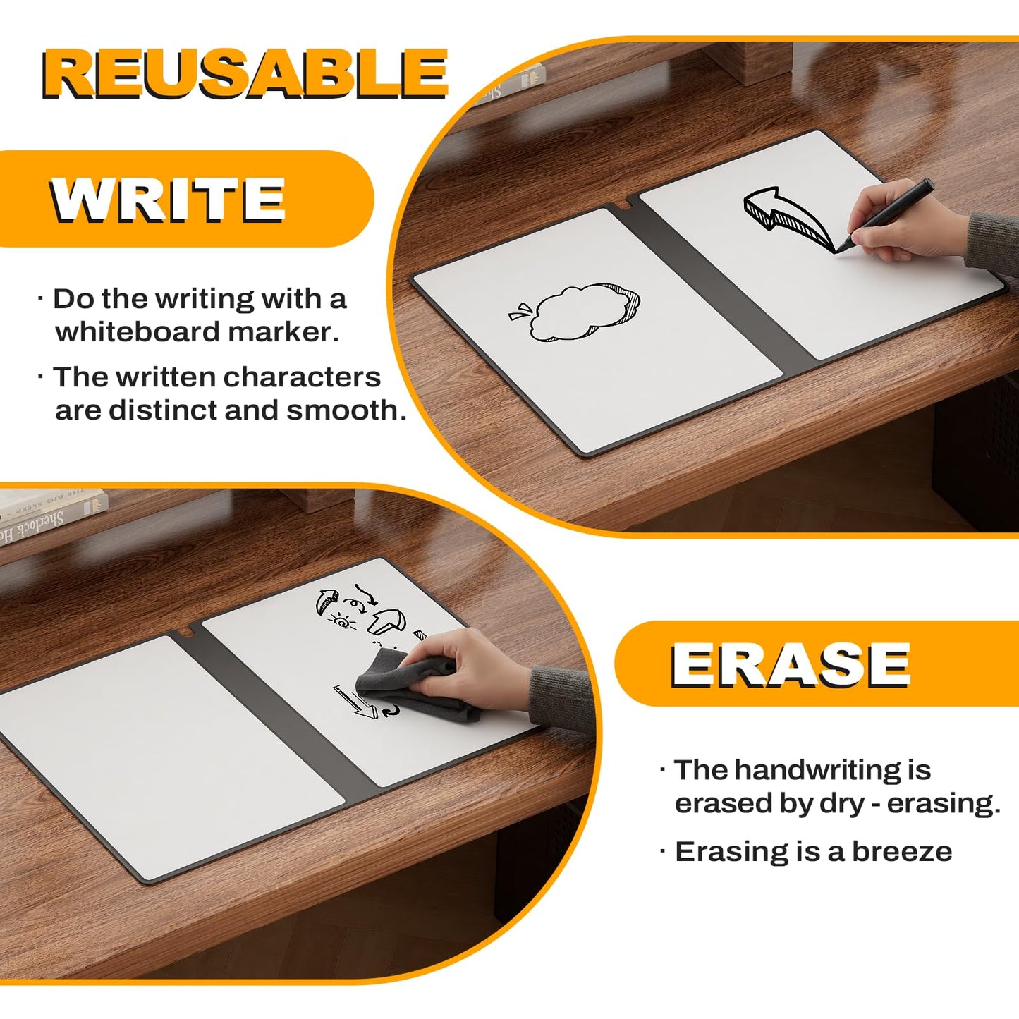 Small Dry Erase Board,12" x 9" Portable Dry Erase White Board,Double-Sided Folding Whiteboard with Pen(Grey)