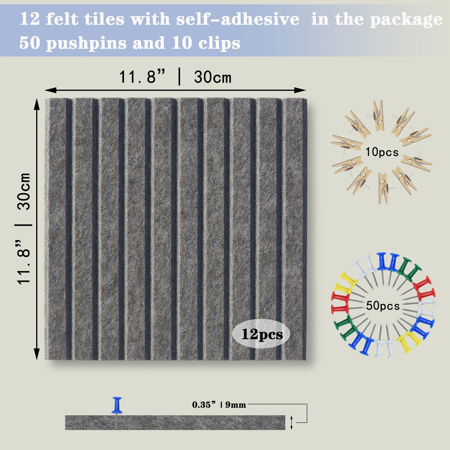 YOUDEFUL Large Cork Board Alternative-12 Pcs Self-Adhesive Felt Bulletin Board Tiles, Felt Pin Board Cork Board Tiles for Home Office Wall Decor, Tack Board 47"x35" (Dark Grey