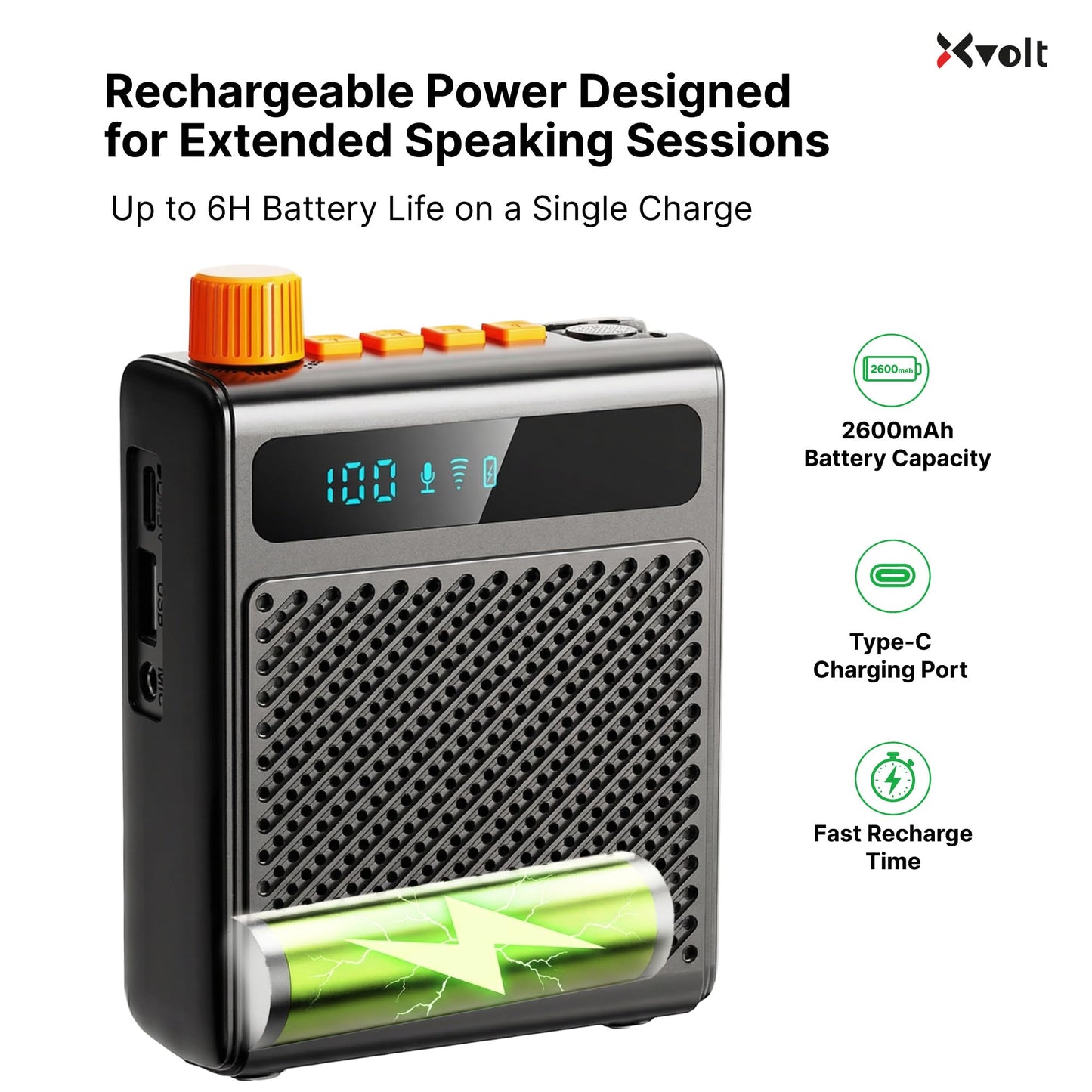 Xvolt Wireless Voice Amplifier for Teachers with Microphone - Portable Rechargeable 10W Bluetooth Speaker with Wireless Clip-On Mic Waist Strap for Classroom Teaching Public Speaking Training (Black)