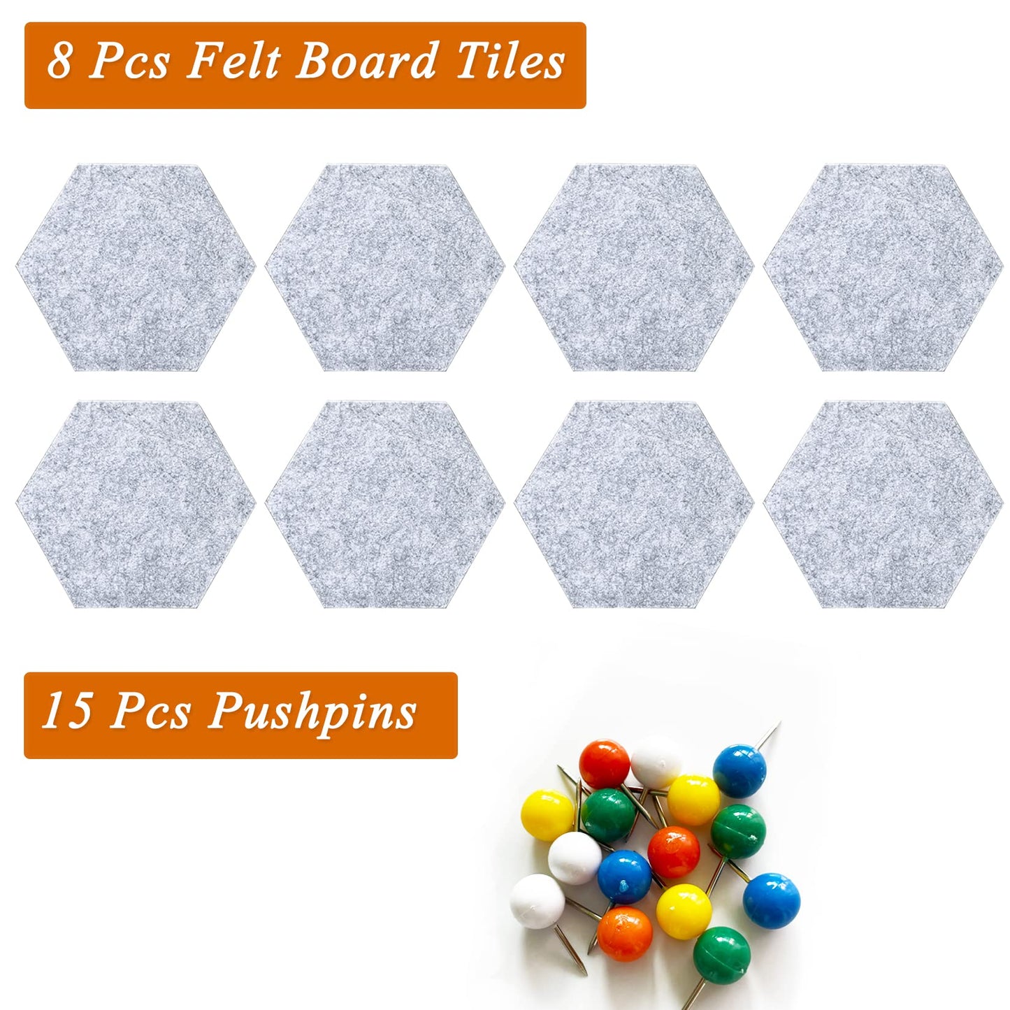 HULAVO 8Pcs Hexagon Felt Cork Board Tiles, Self Adhesive DIY Bulletin Board Pin Board for Office School Home Wall Decor Memos Photos Display (Light Grey)
