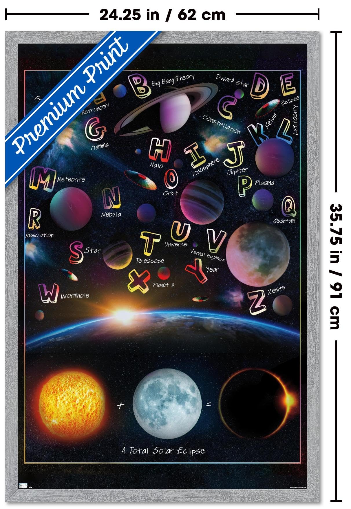 Trends International Ali Chris - The Solar System: Total Eclipse Letters Wall Poster, 34L x 22.4W, Gray Framed Version