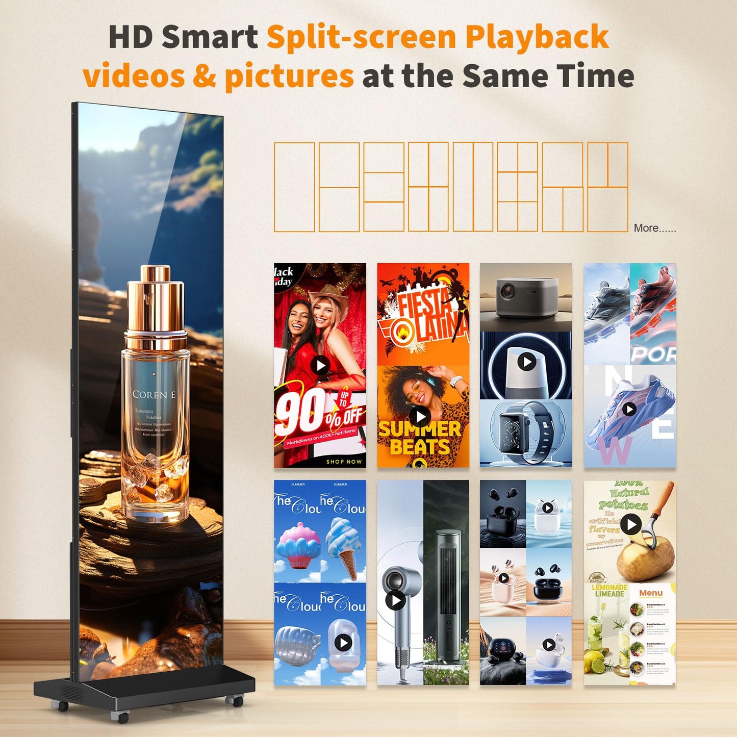 80" LED Digital Signage Display with Flight Case, P1.86 Foldable Spliceable LED Poster Screen Kiosk with Content Management System, WiFi/USB/HDMI for Events, Rentals & Commercial Use (Black, 2 Panel)