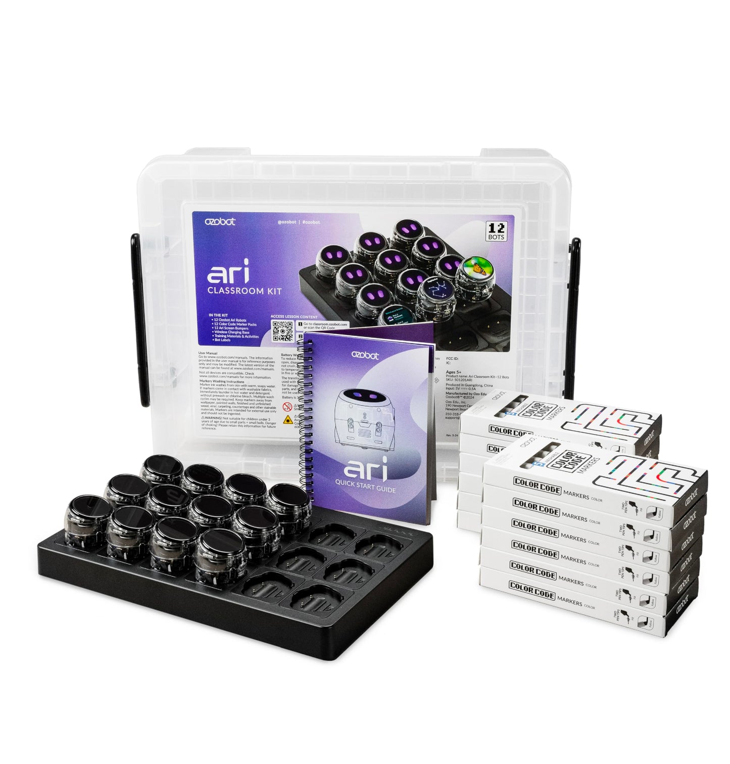 Ozobot Ari Classroom Kit (12 Bots) | Interactive Learning Robot with Touch Screen, ToF Sensor, Accelerometer, Gyroscope, and AI Integration | Hands-On STEM Education for Classrooms and Homeschool
