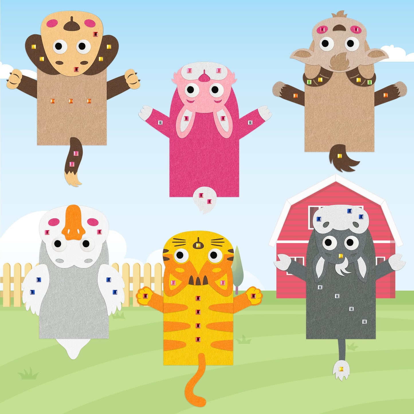 WATINC 6Pcs Hand Puppet Making Kit, Art Craft Felt Sock Puppet Toys, Creative DIY Make Your Own Pompoms Wiggle Googly Eyes Storytelling Role Play Party Supplies Gift for Girls Boys (Farm Animals B)